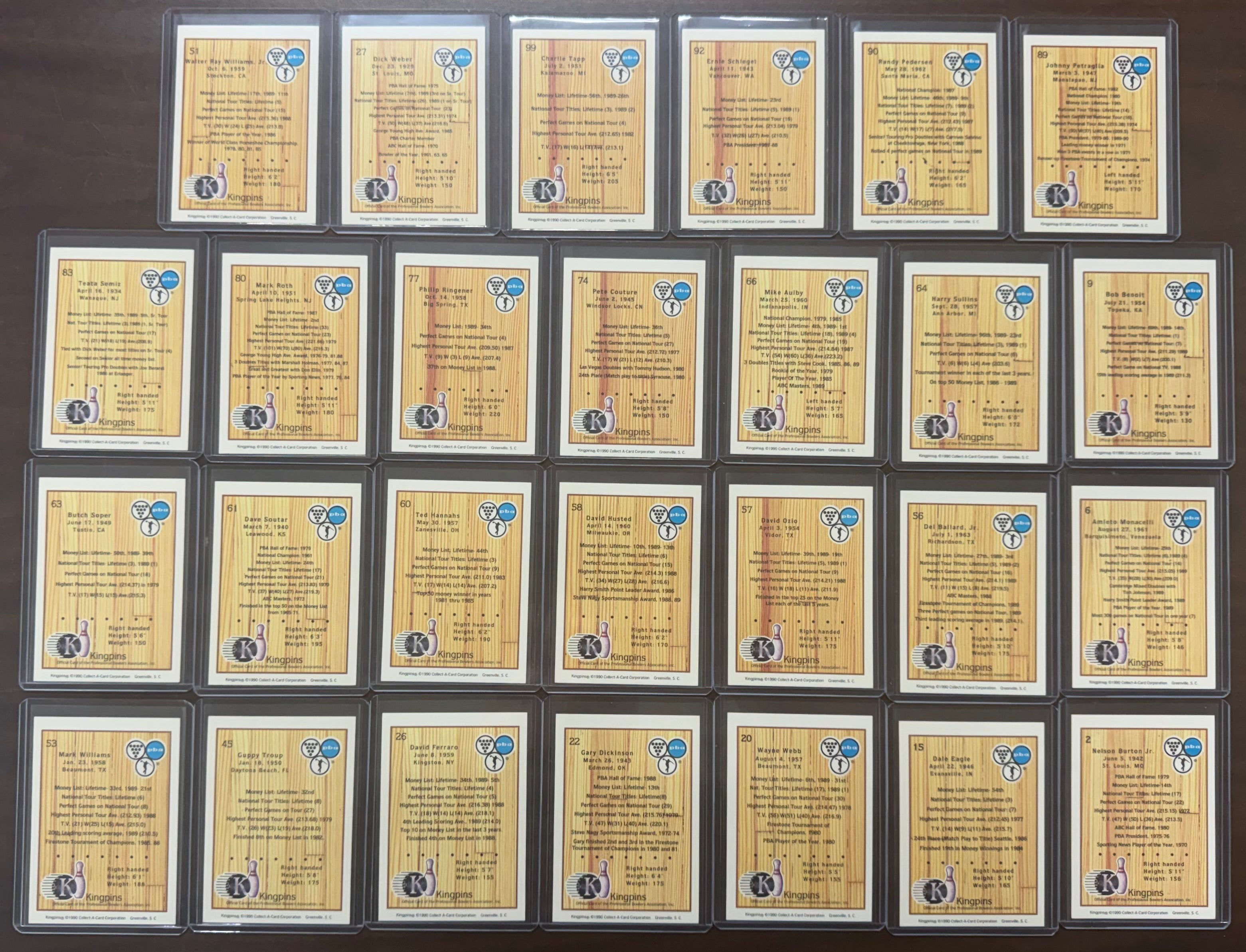 1990 PBA Kingpins Complete Card Set (100/100) W/ Autographs, Williams, Weber