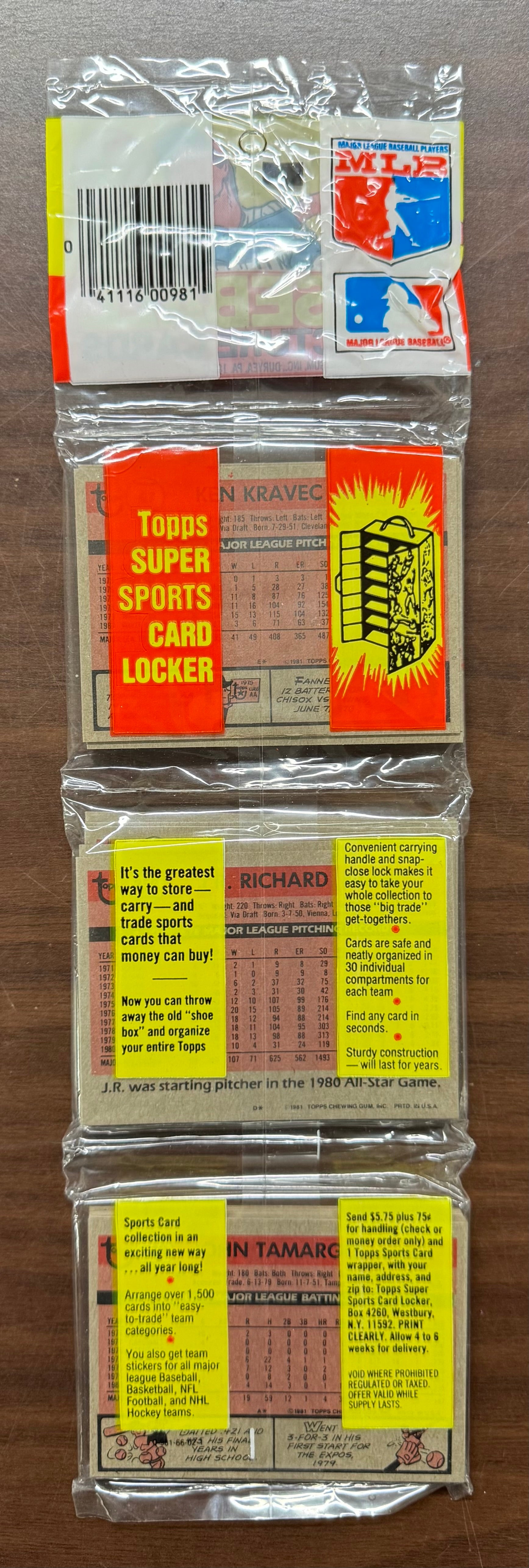 1981 Topps Baseball Rack Pack W/ Alan Trammell on Top