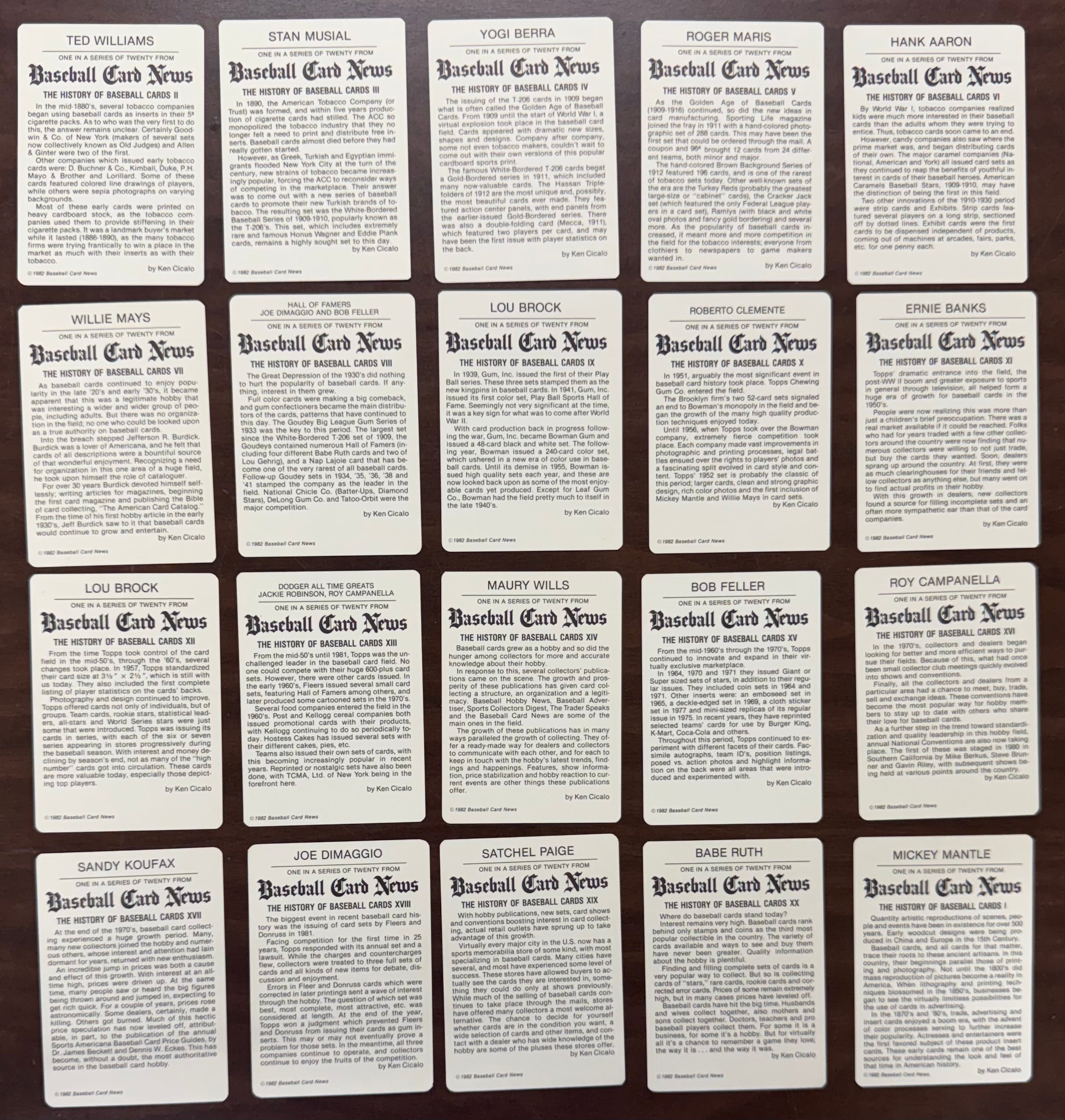 1982 Baseball Card News Complete Set (20/20) W/ Envelope NM