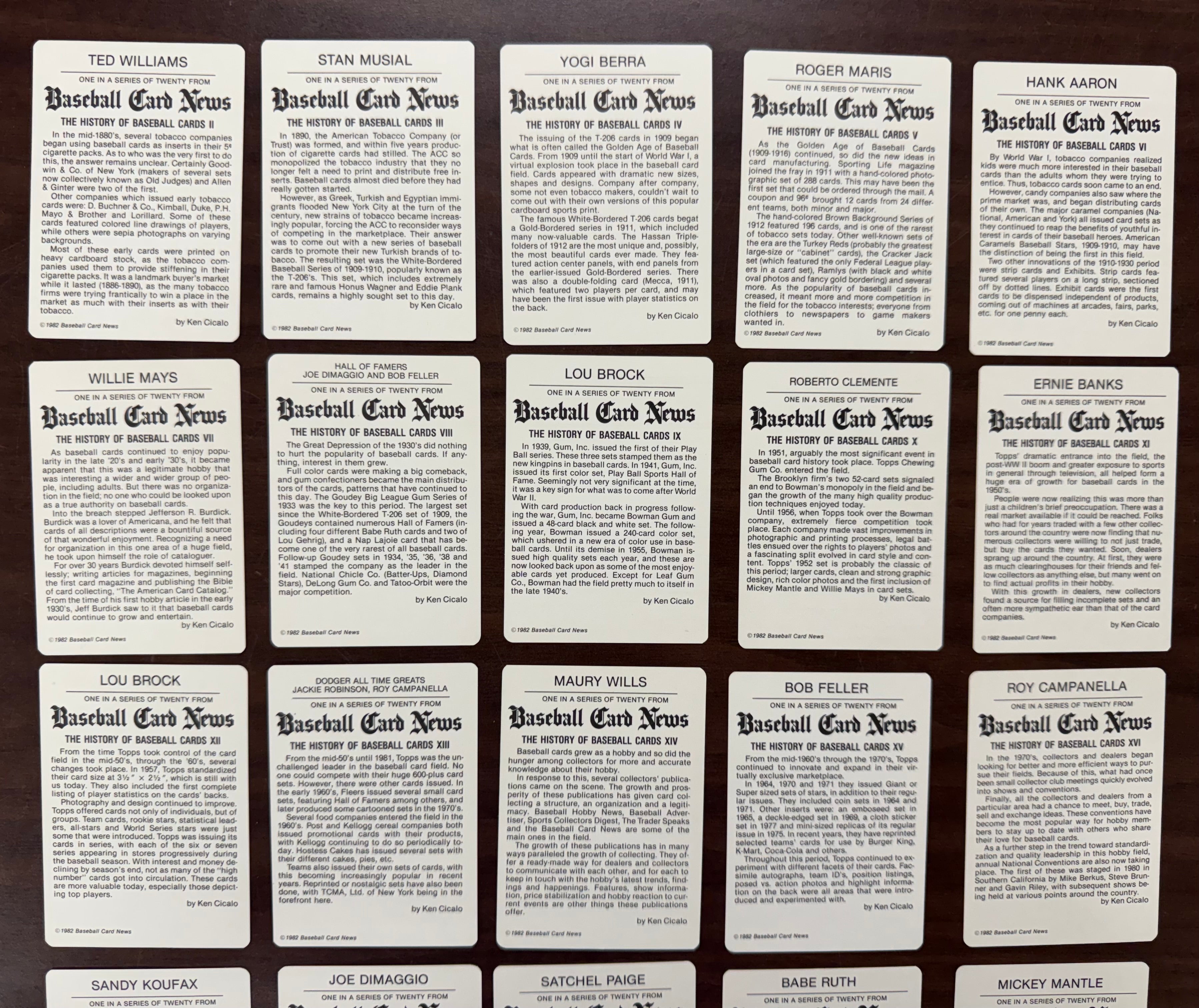 1982 Baseball Card News Complete Set (20/20) W/ Envelope NM