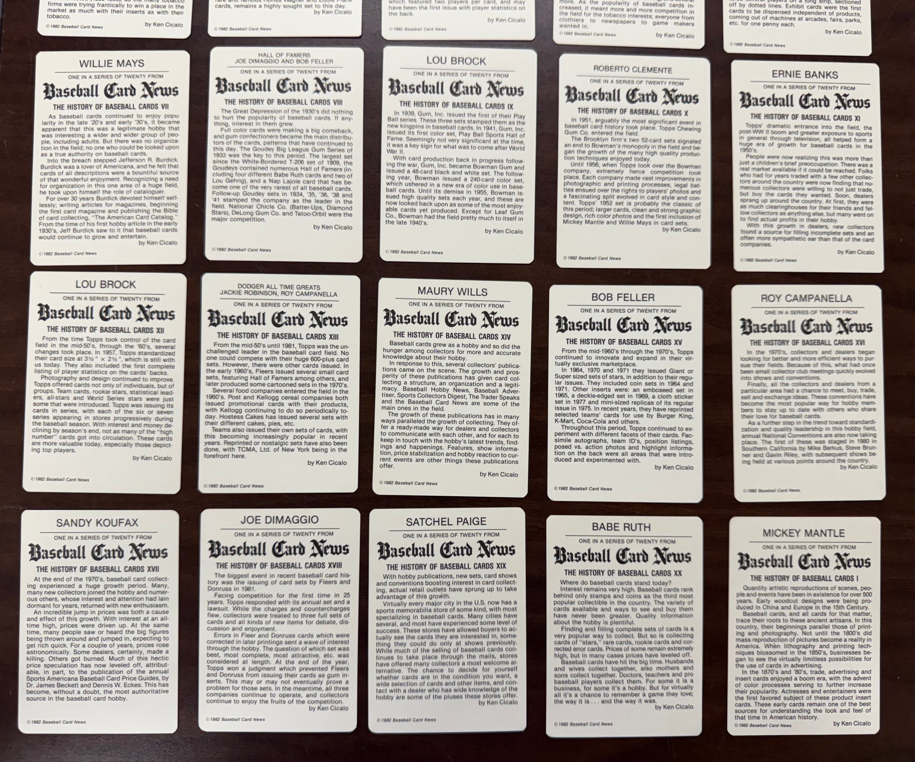 1982 Baseball Card News Complete Set (20/20) W/ Envelope NM