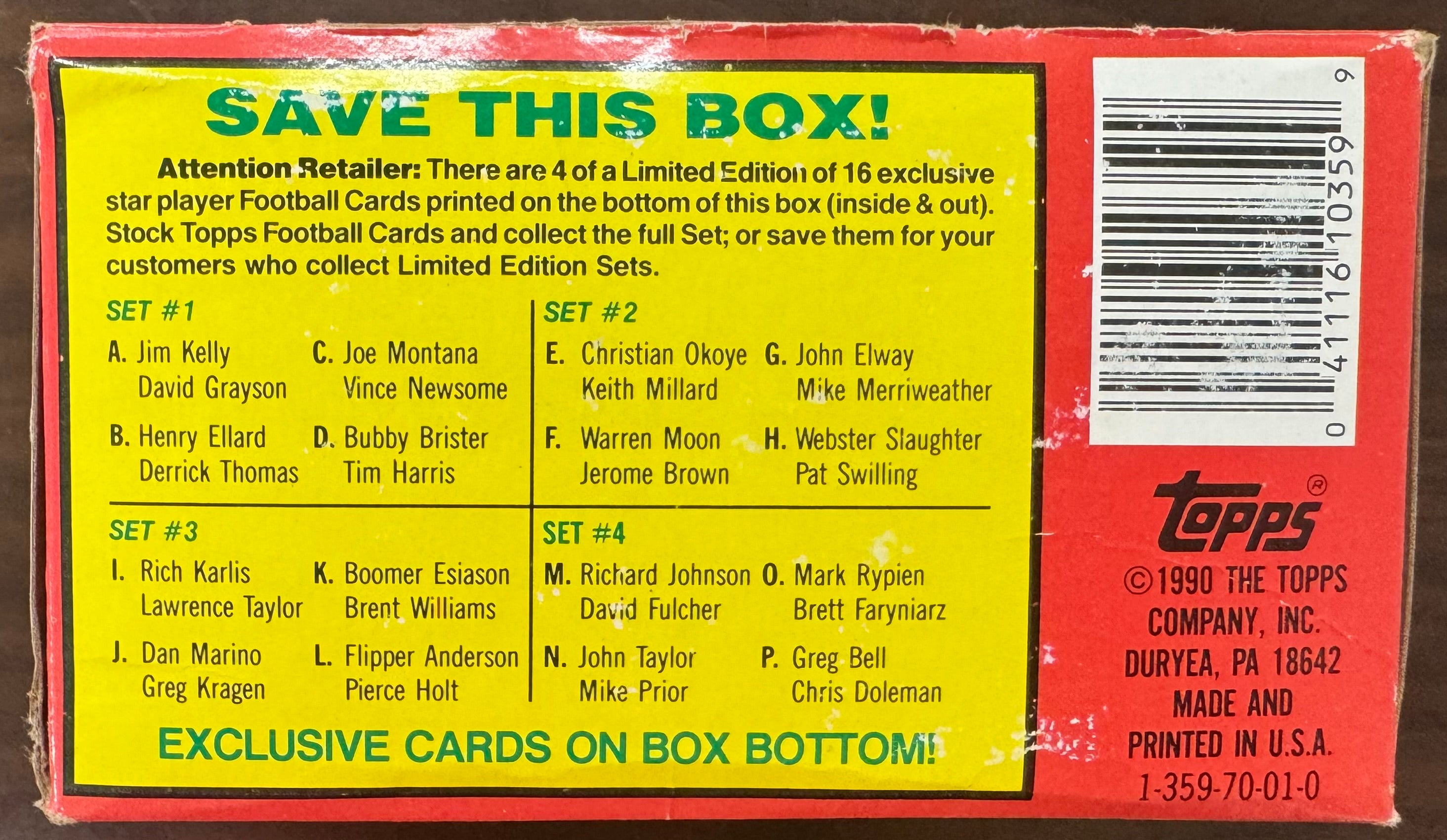 1990 Topps Football Factory Wax Box