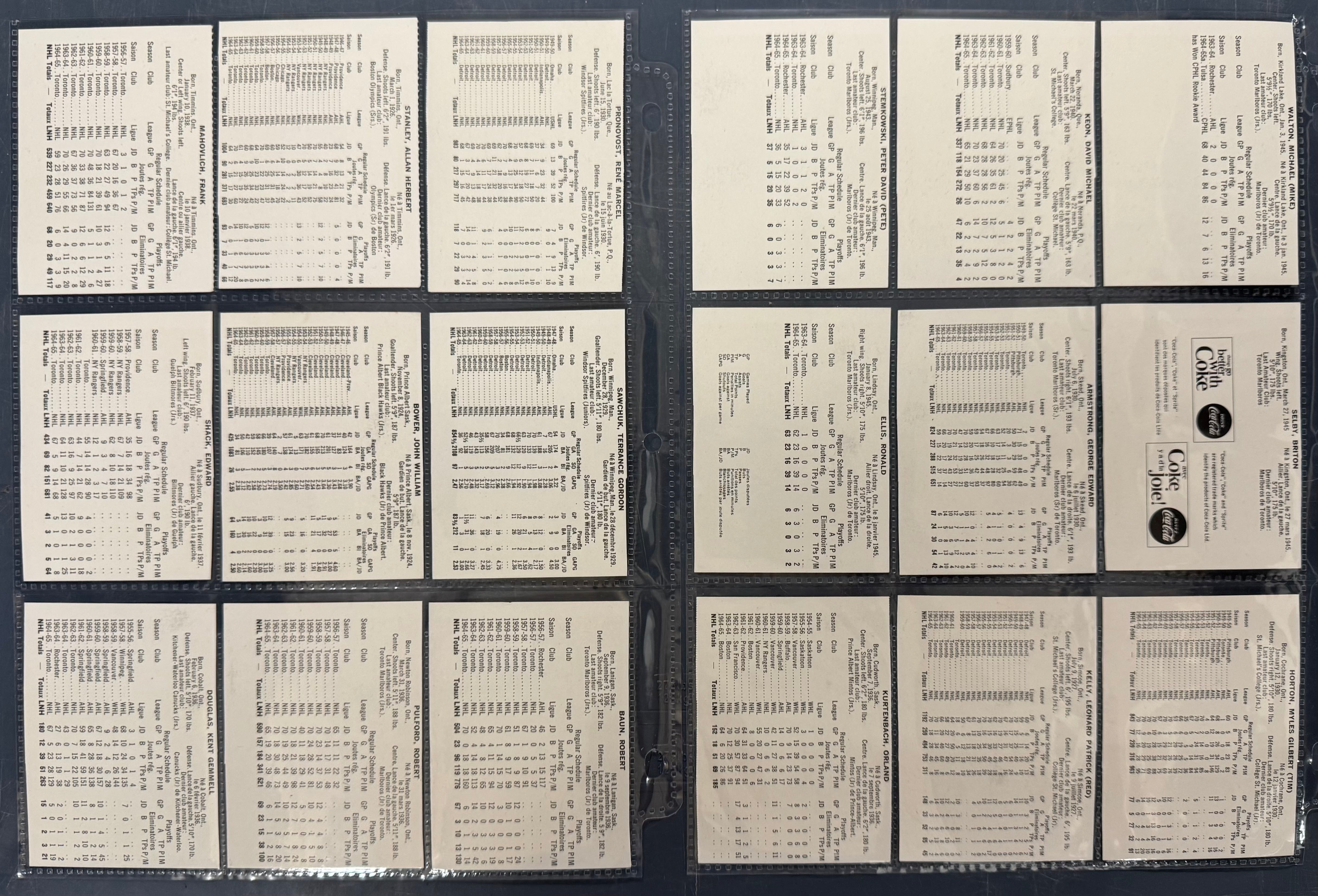 1965/66 Coca-Cola Hockey Toronto Maple Leafs Team Set (18) NM