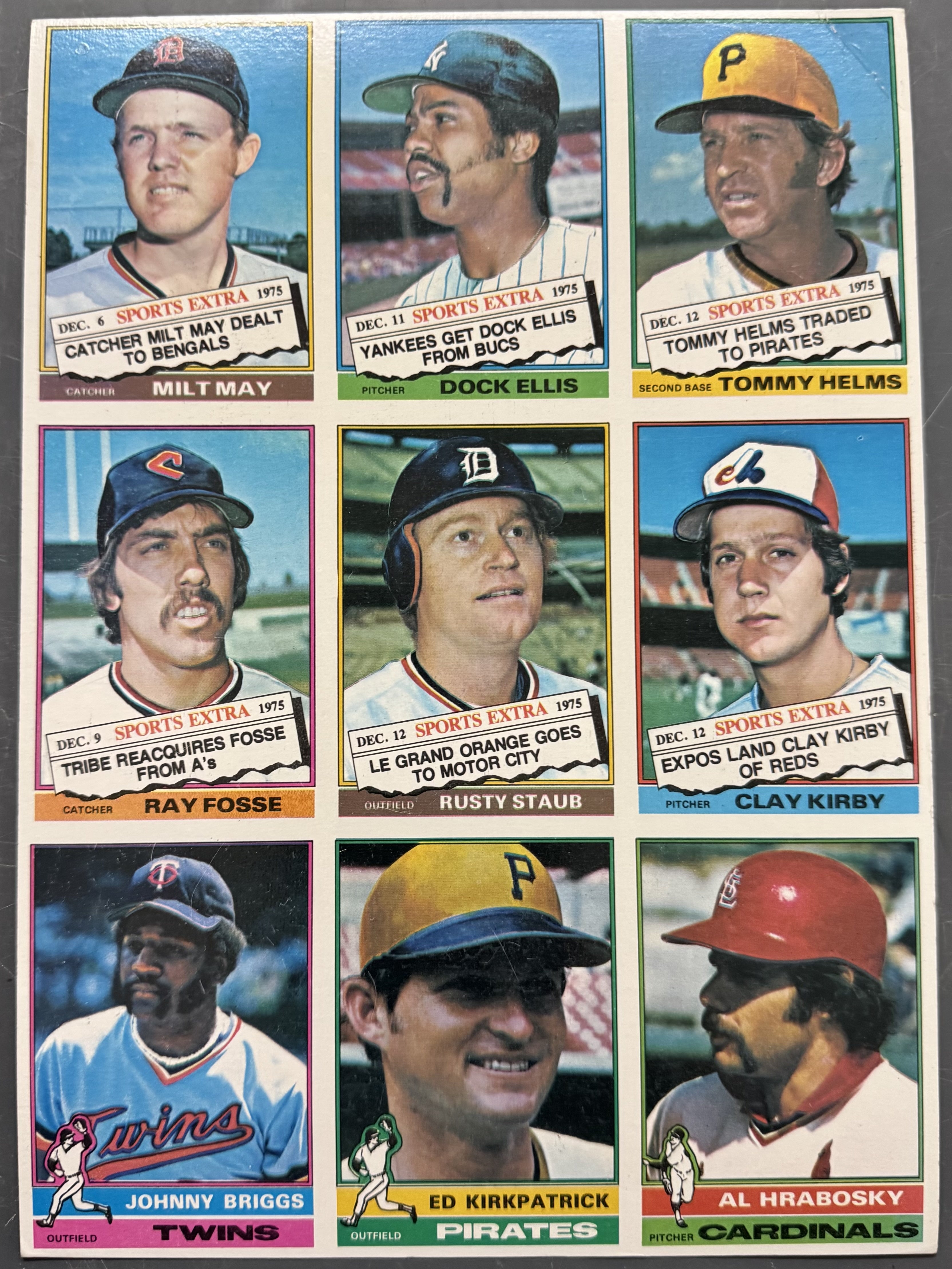1976 Topps Baseball 9 Card Uncut Sheet (A)