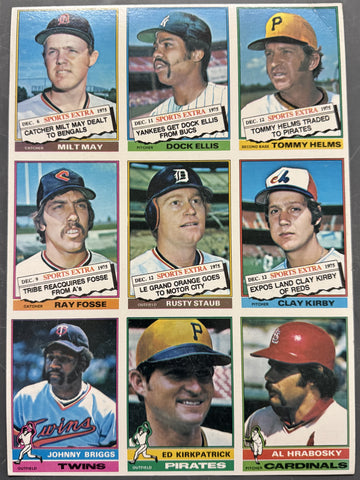 1976 Topps Baseball 9 Card Uncut Sheet (A)