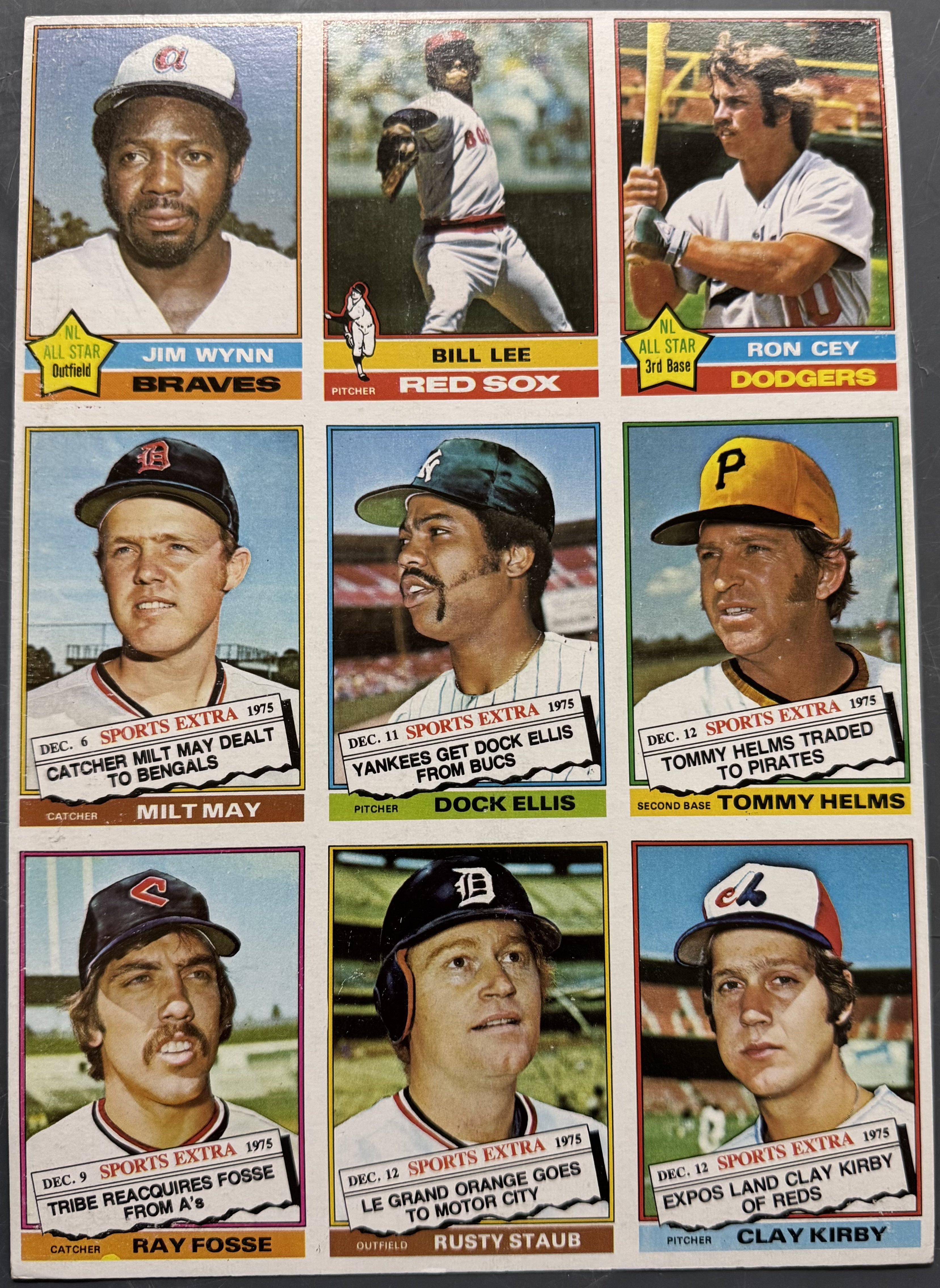 1976 Topps Baseball 9 Card Uncut Sheet (B)