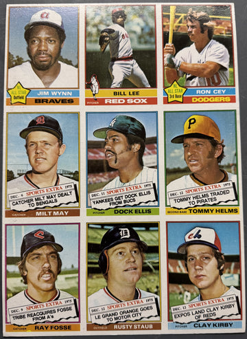 1976 Topps Baseball 9 Card Uncut Sheet (B)