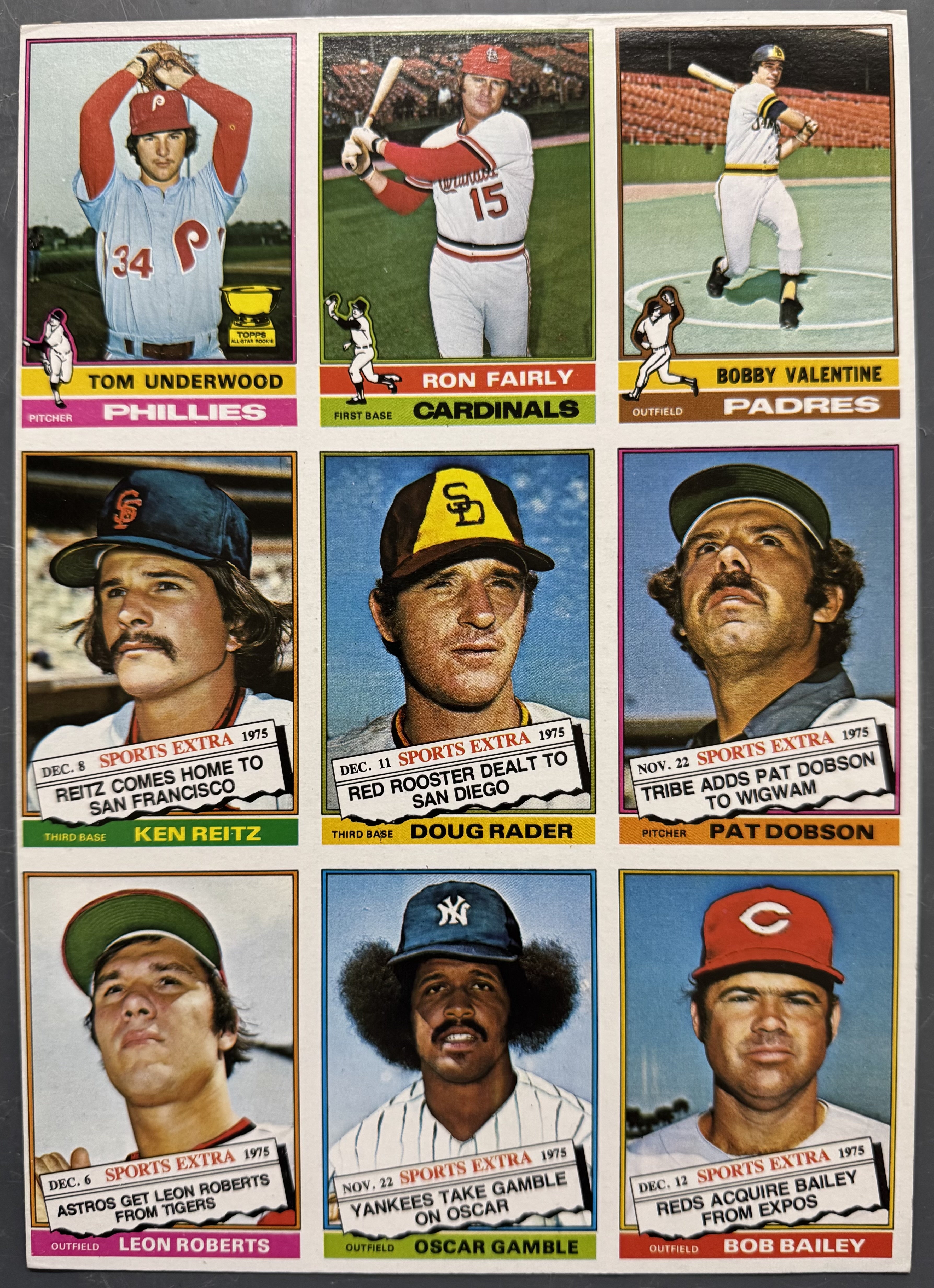 1976 Topps Baseball 9 Card Uncut Sheet (C)