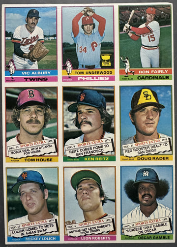 1976 Topps Baseball 9 Card Uncut Sheet (D)