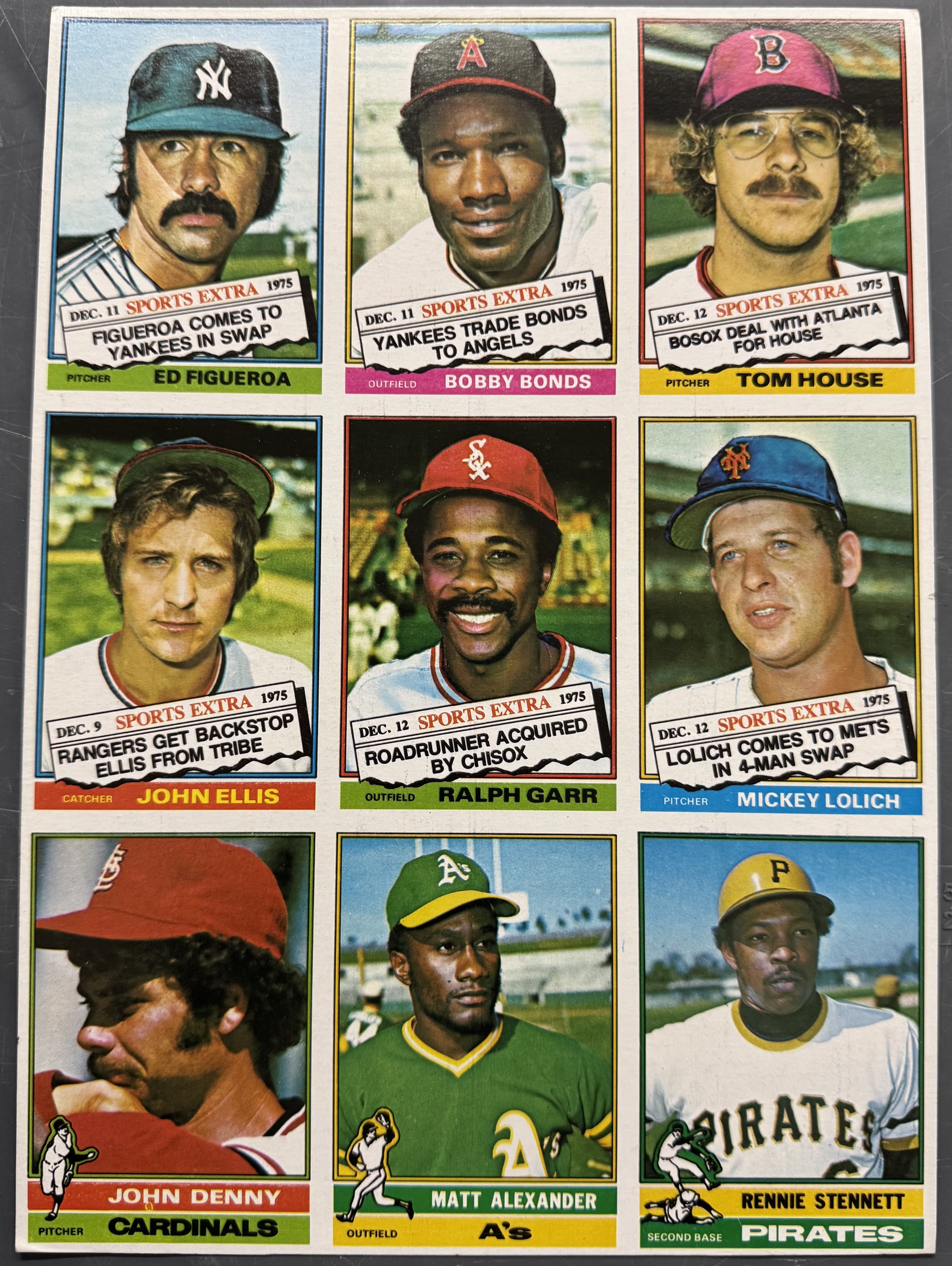 1976 Topps Baseball 9 Card Uncut Sheet (E)