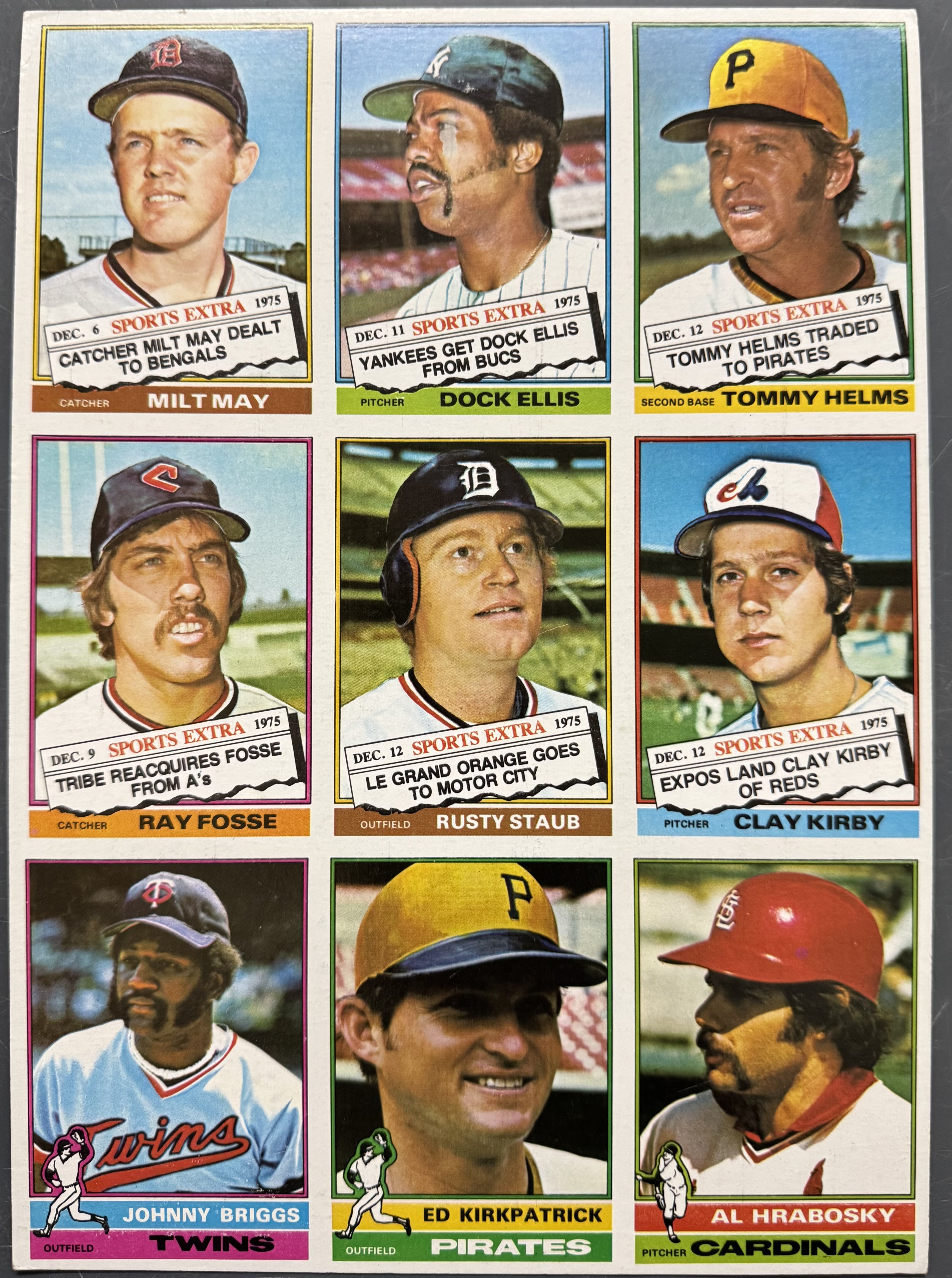 1976 Topps Baseball 9 Card Uncut Sheet (G)