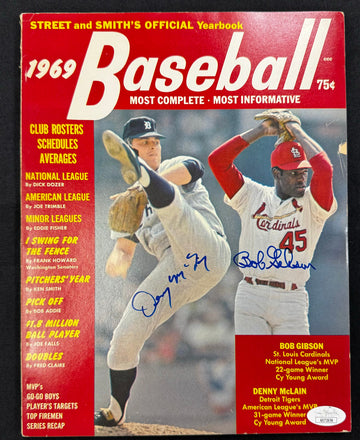 Denny McLain Bob Gibson Signed Autographed 1969 Street and Smith's Yearbook JSA