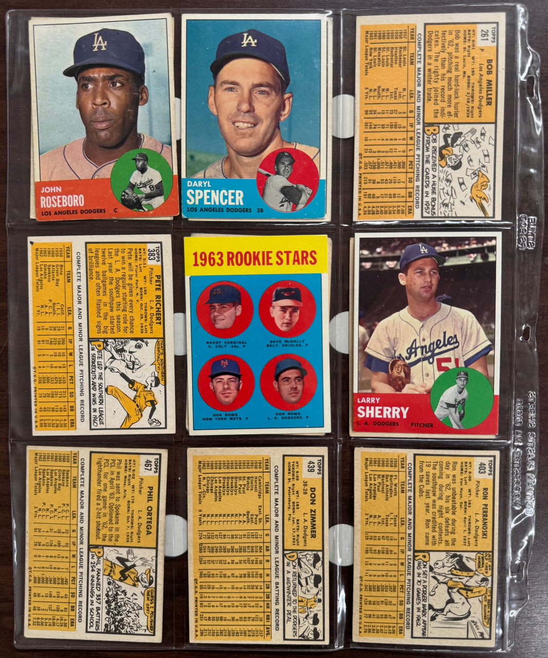 1963 Topps Baseball Los Angeles Dodgers Complete Team Set VG/EX