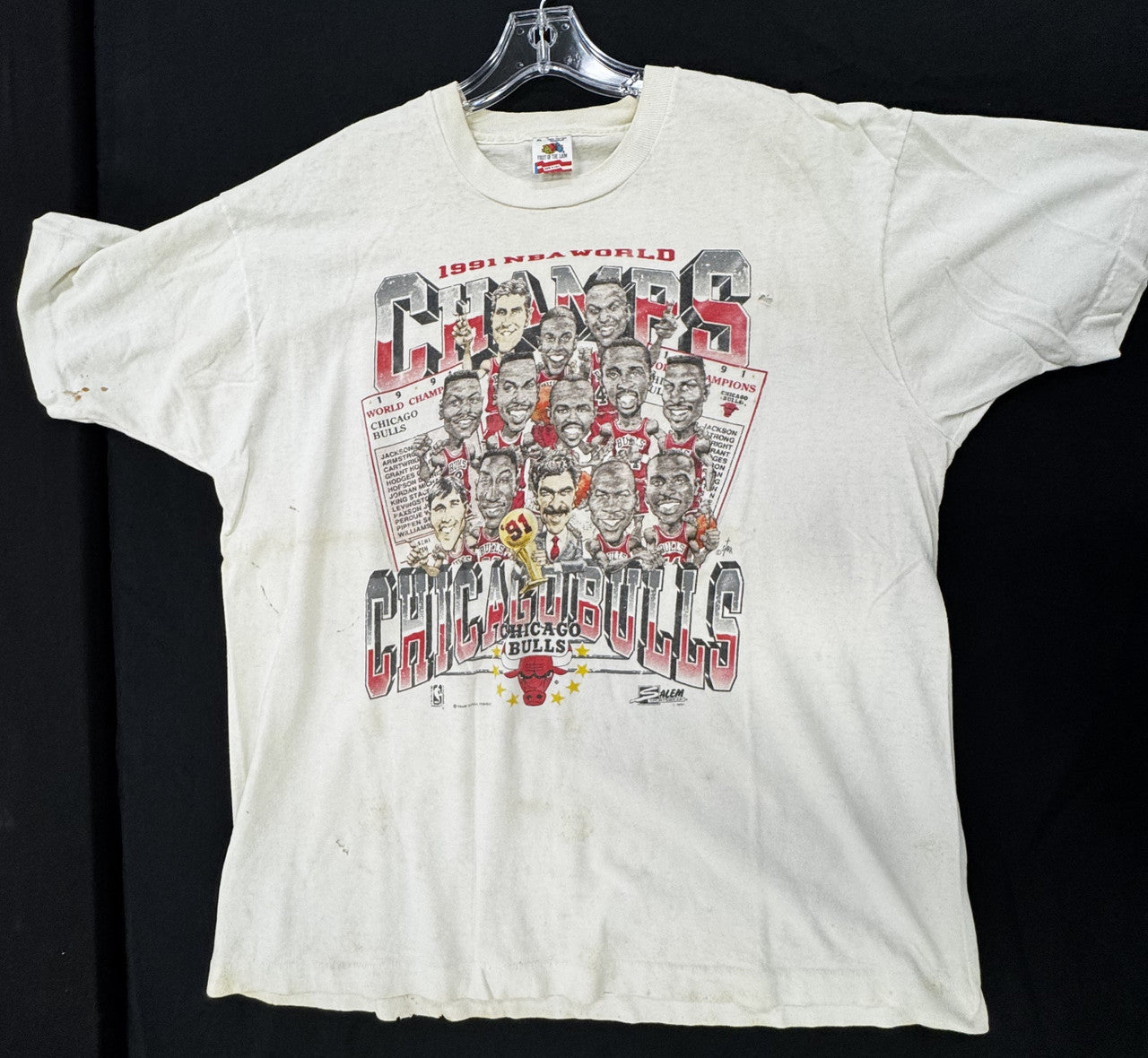 Gildan 1997 Chicago Bulls Daily Herald 5 Golden Rings Pippen Jordan T-Shirt XL