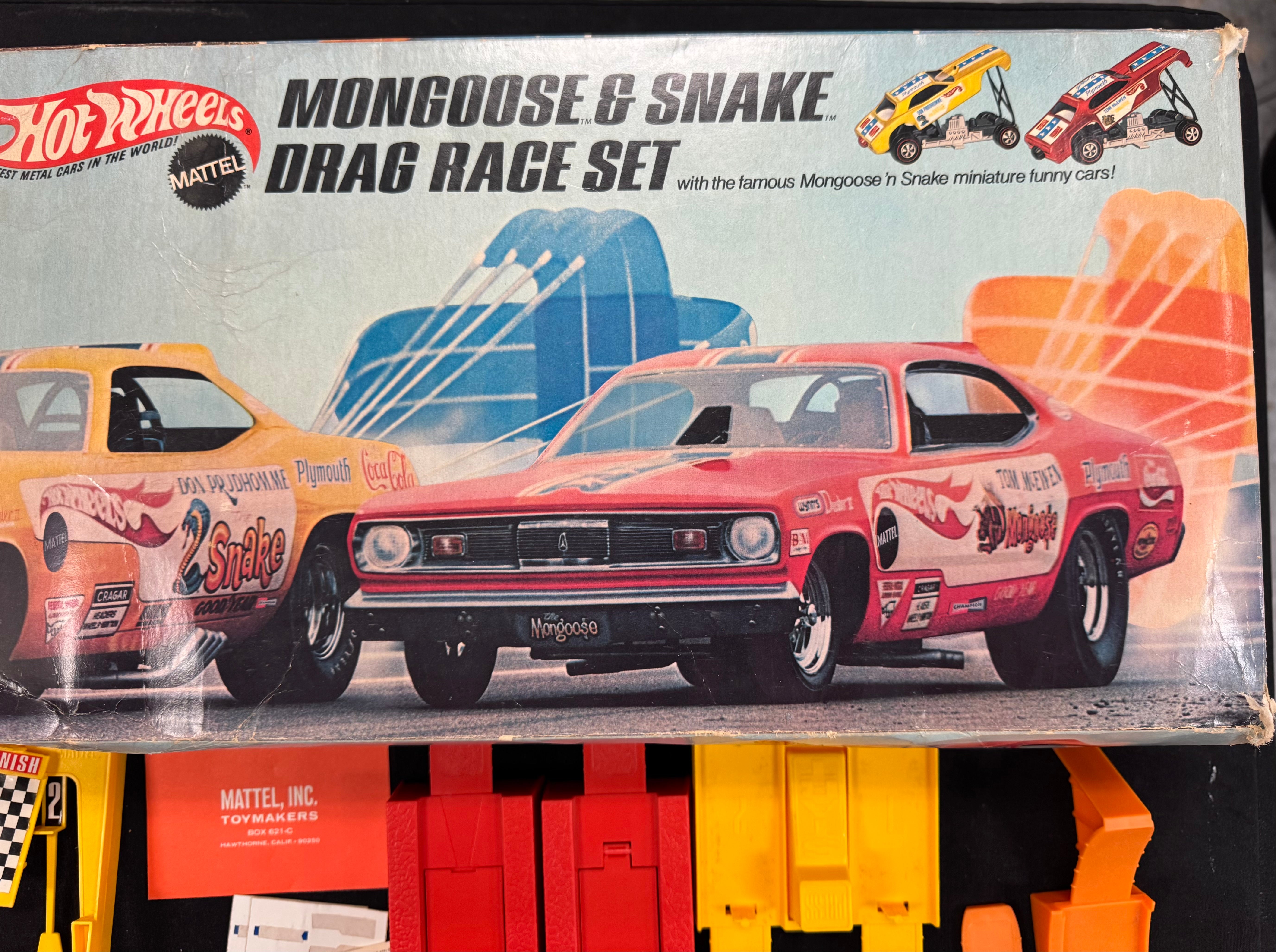 1969 Hot Wheels Mongoose & Snake Drag Race Set Complete No Cars