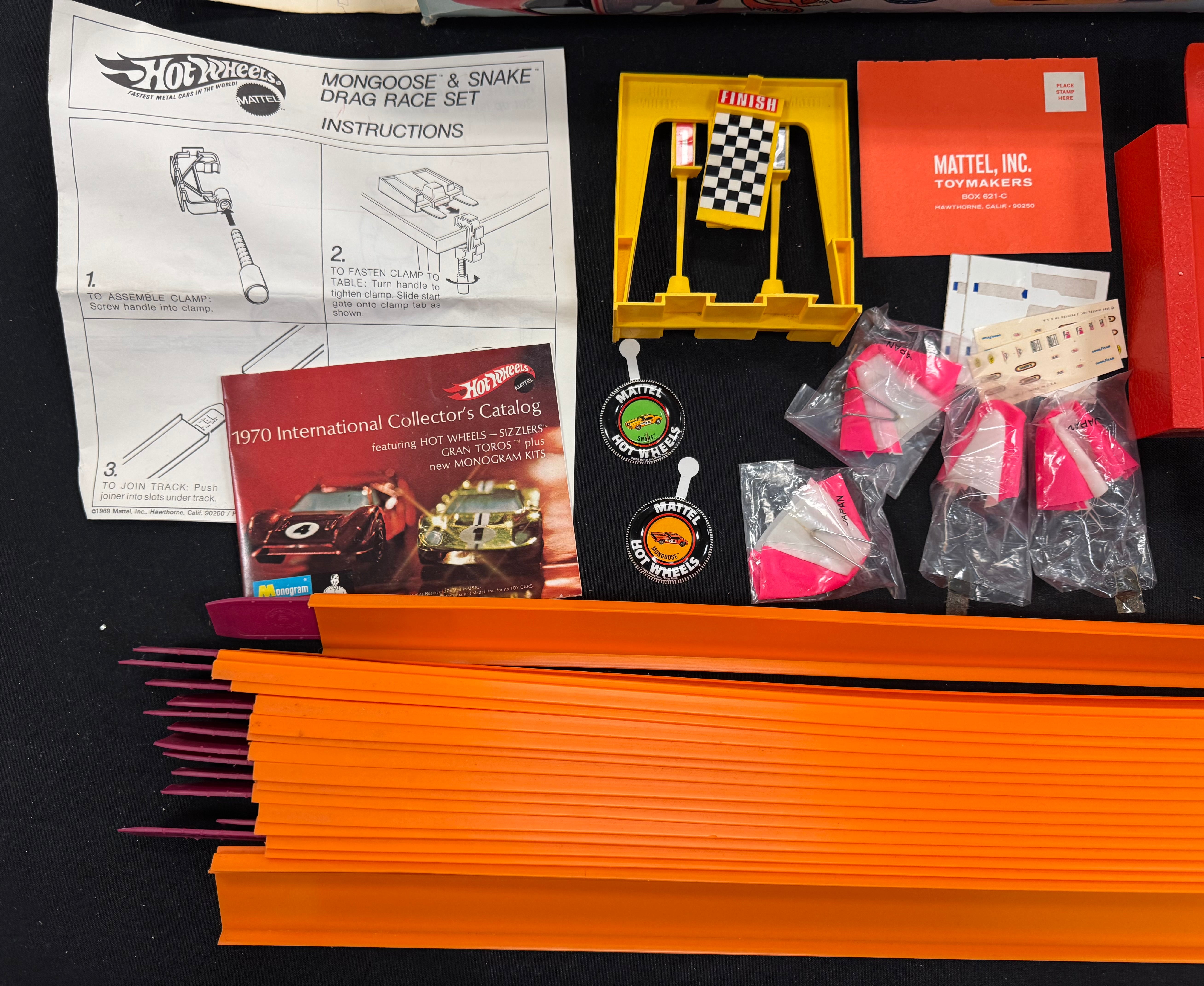 1969 Hot Wheels Mongoose & Snake Drag Race Set Complete No Cars