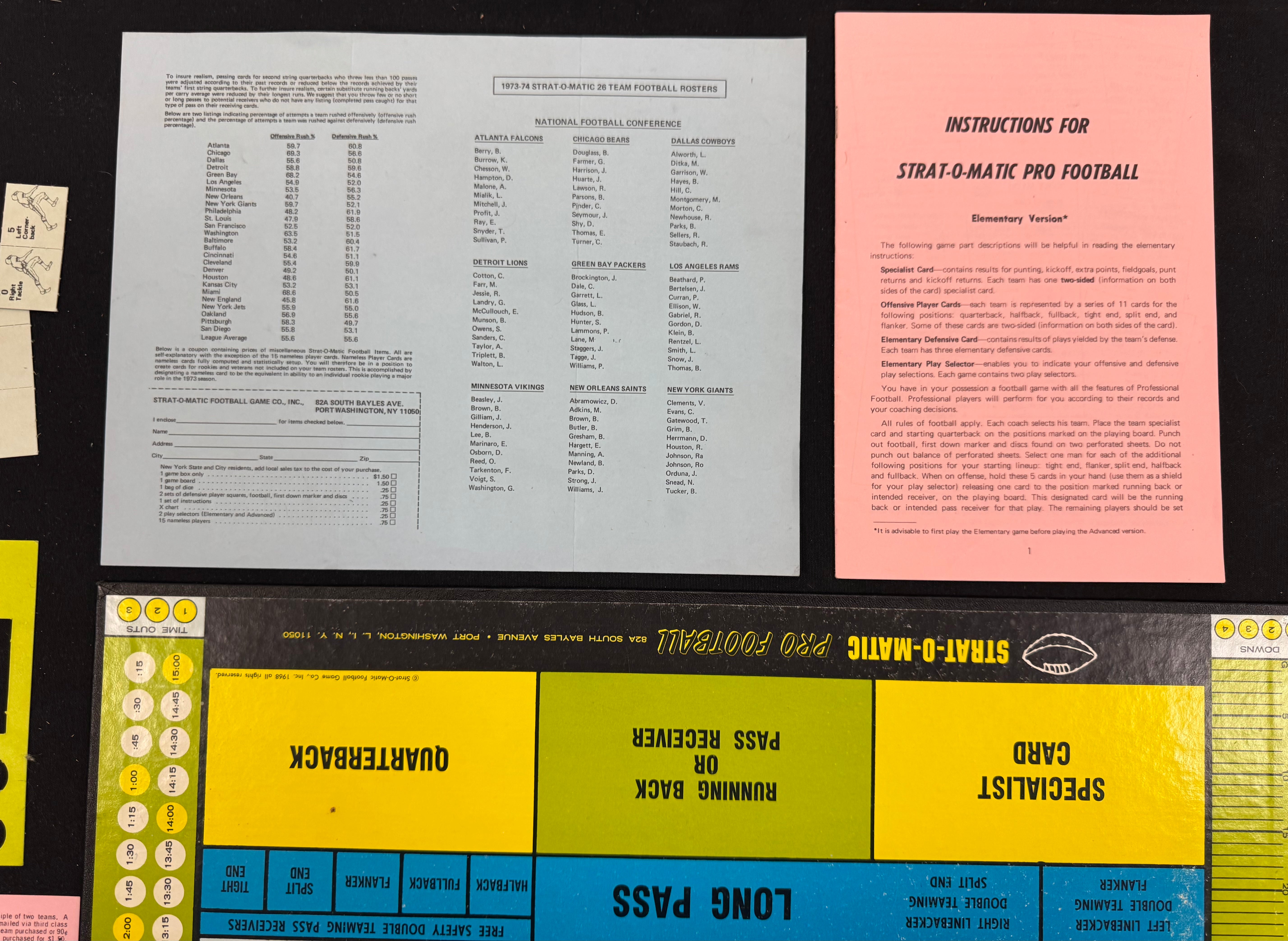1968 Strat-O-Matic Pro Football Board Game Complete W/ 26 Teams