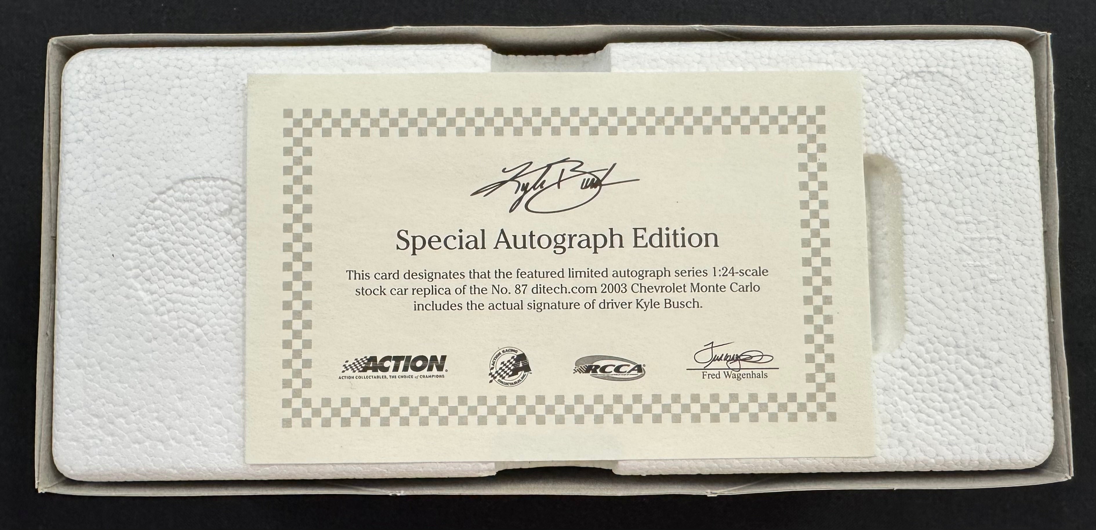 Kyle Busch #87 ditech.com Autographed Signed 1:24 Action Racing Diecast Car