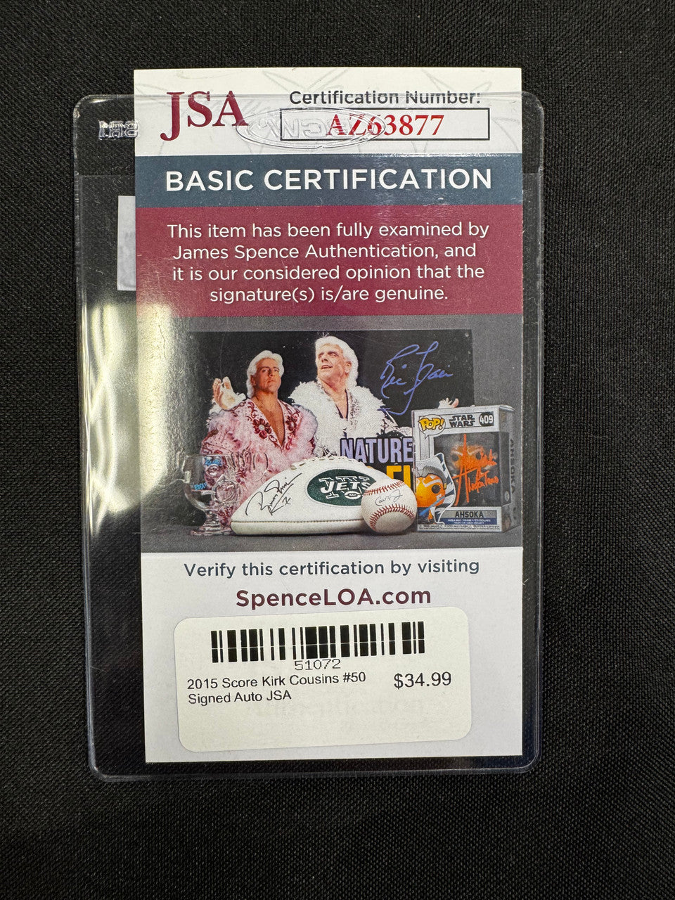 2015 Score Kirk Cousins #50 Signed Auto JSA