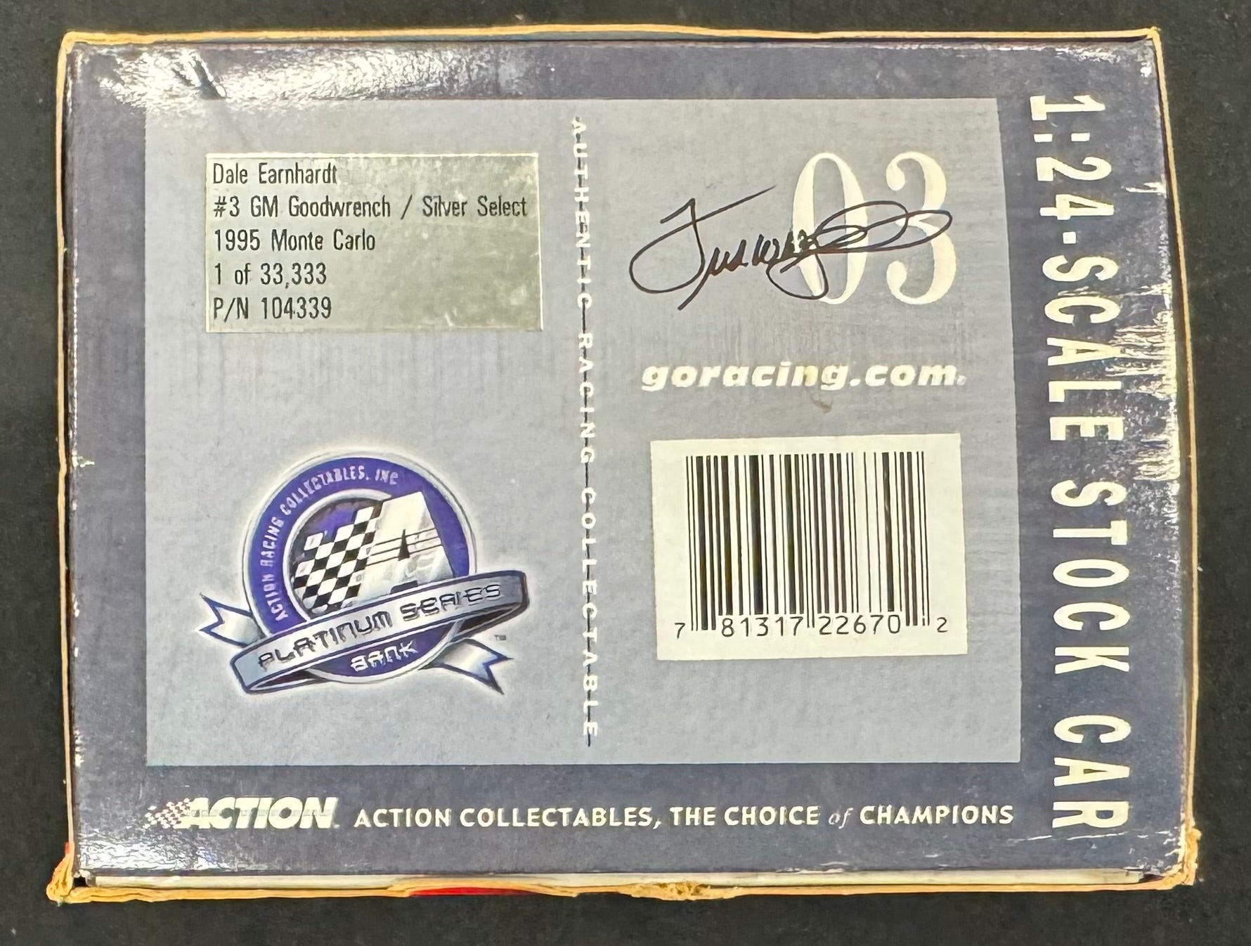 Dale Earnhardt Sr. #3 GM Silver Select 1995 Bank Action Racing 1:24 Diecast Car