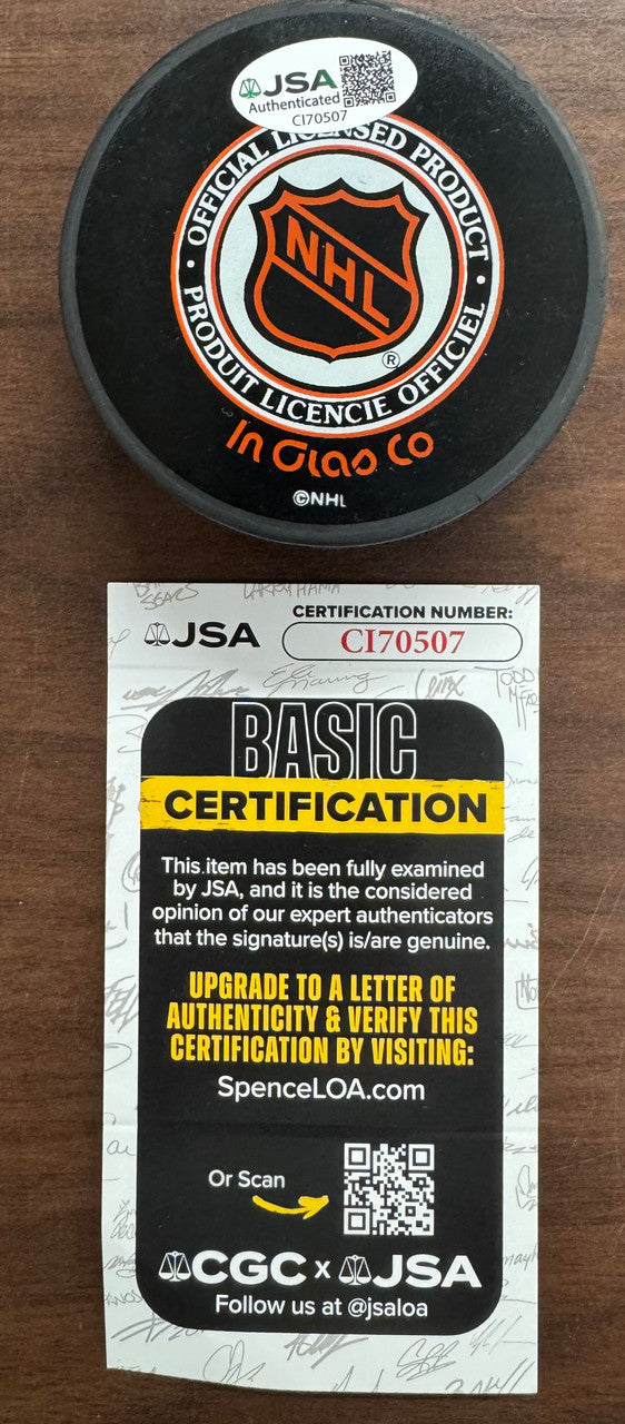 Henry Boucha Signed Autographed Puck Red Wings JSA Cert