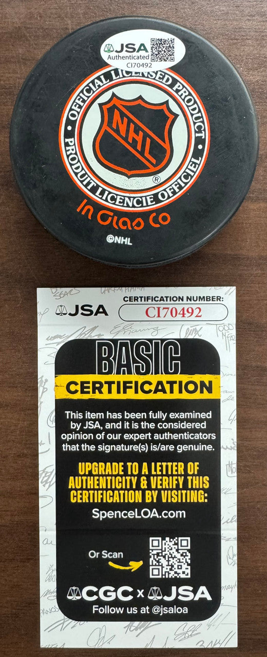 Armand "Bep" Guidolin Signed Autographed Puck JSA Cert