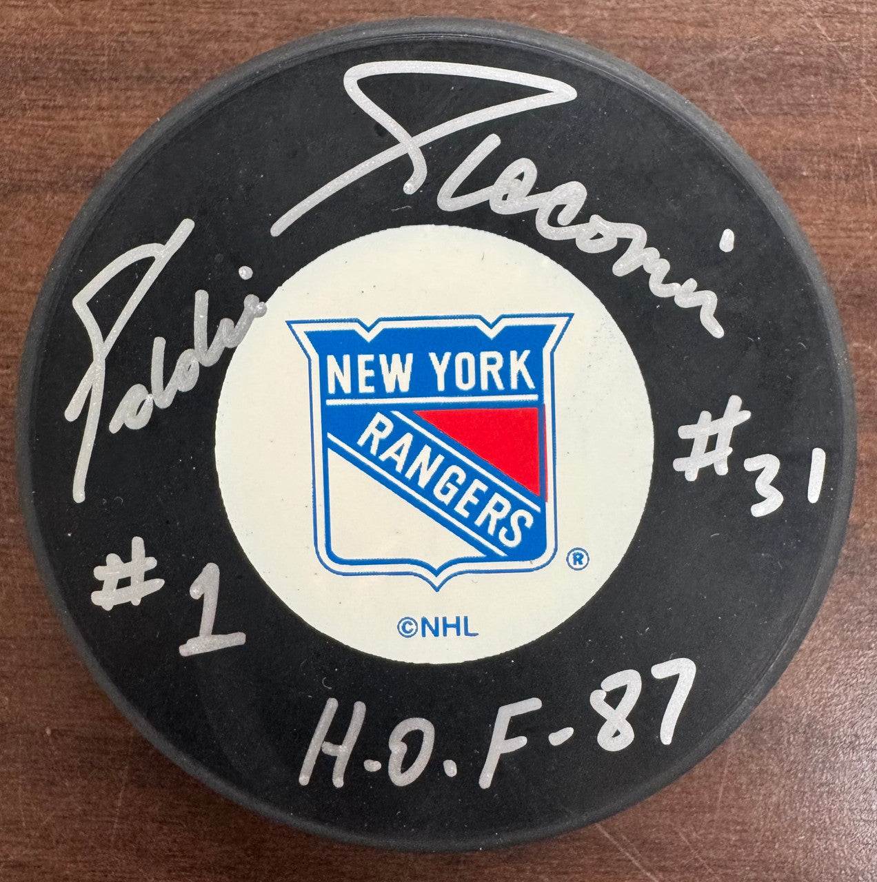 Eddie Giacomin Signed Autographed Puck JSA Cert