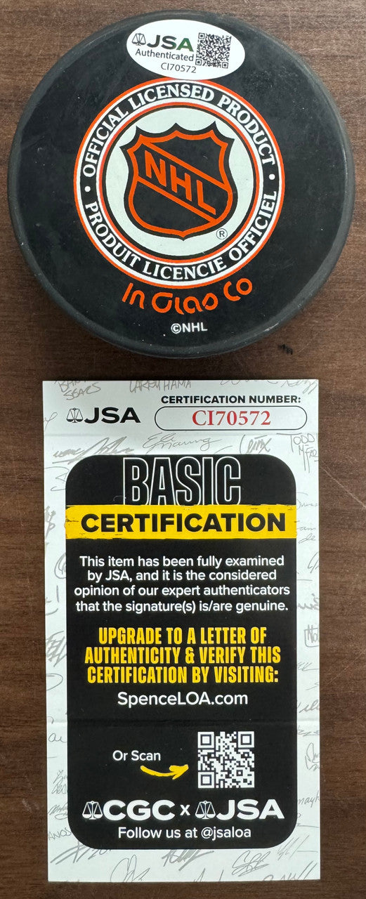 Eddie Giacomin Signed Autographed Puck JSA Cert