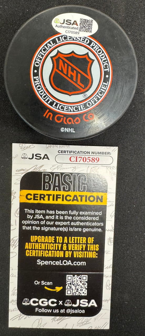 Johnny Wilson Signed Autographed Inscribed Puck JSA Cert