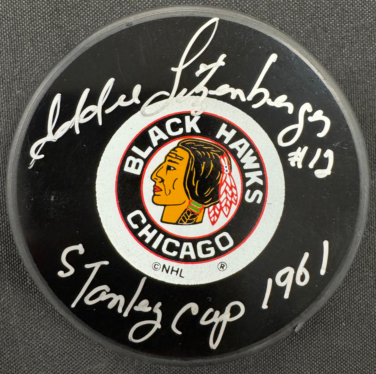 Ed Litzenberger Signed Autographed Inscribed Puck JSA Cert