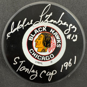 Ed Litzenberger Signed Autographed Inscribed Puck JSA Cert