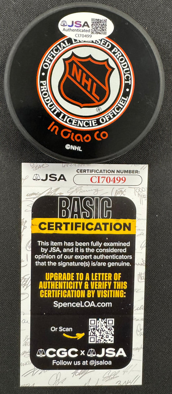 Ed Litzenberger Signed Autographed Inscribed Puck JSA Cert