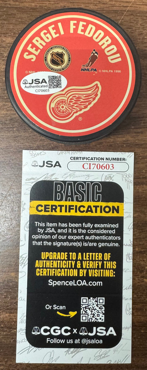 Sergei Federov Signed Autographed Litho Puck JSA Cert