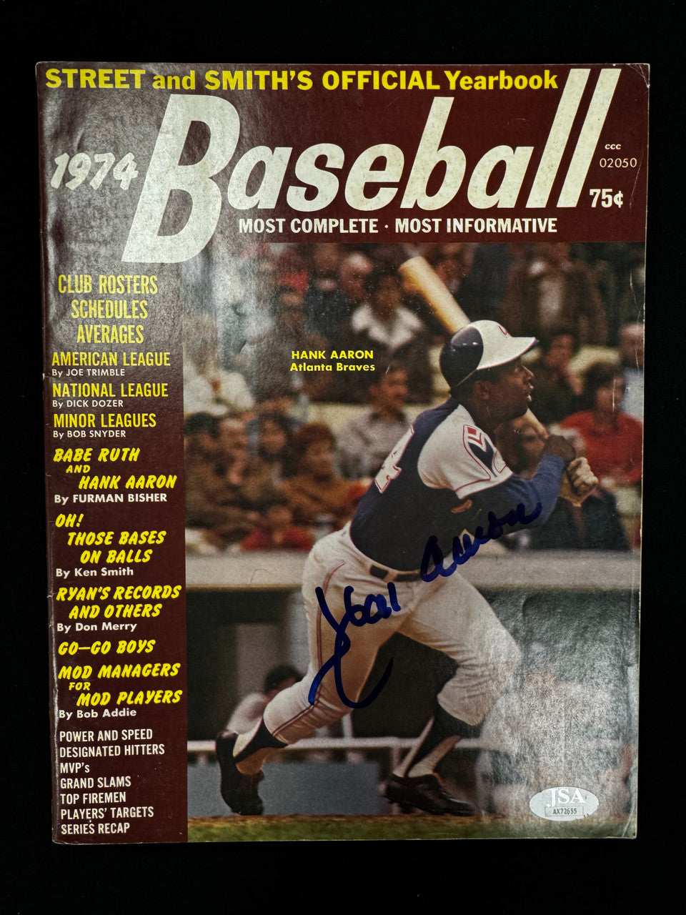 Hank Aaron Signed Autographed Street and Smith's 1974 Yearbook JSA