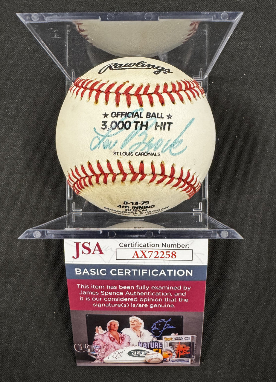 Lou Brock Signed Autographed Rawlings 3,000th Hit Baseball JSA