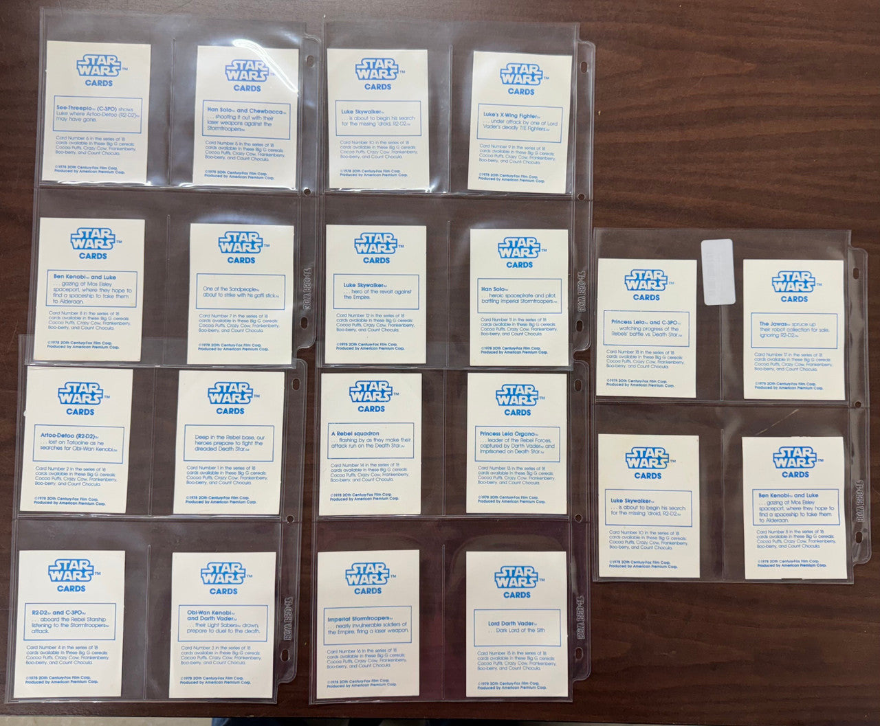 1978 Star Wars General Mills Big G Complete Set (18) + 2 Extra Cards EX-NM