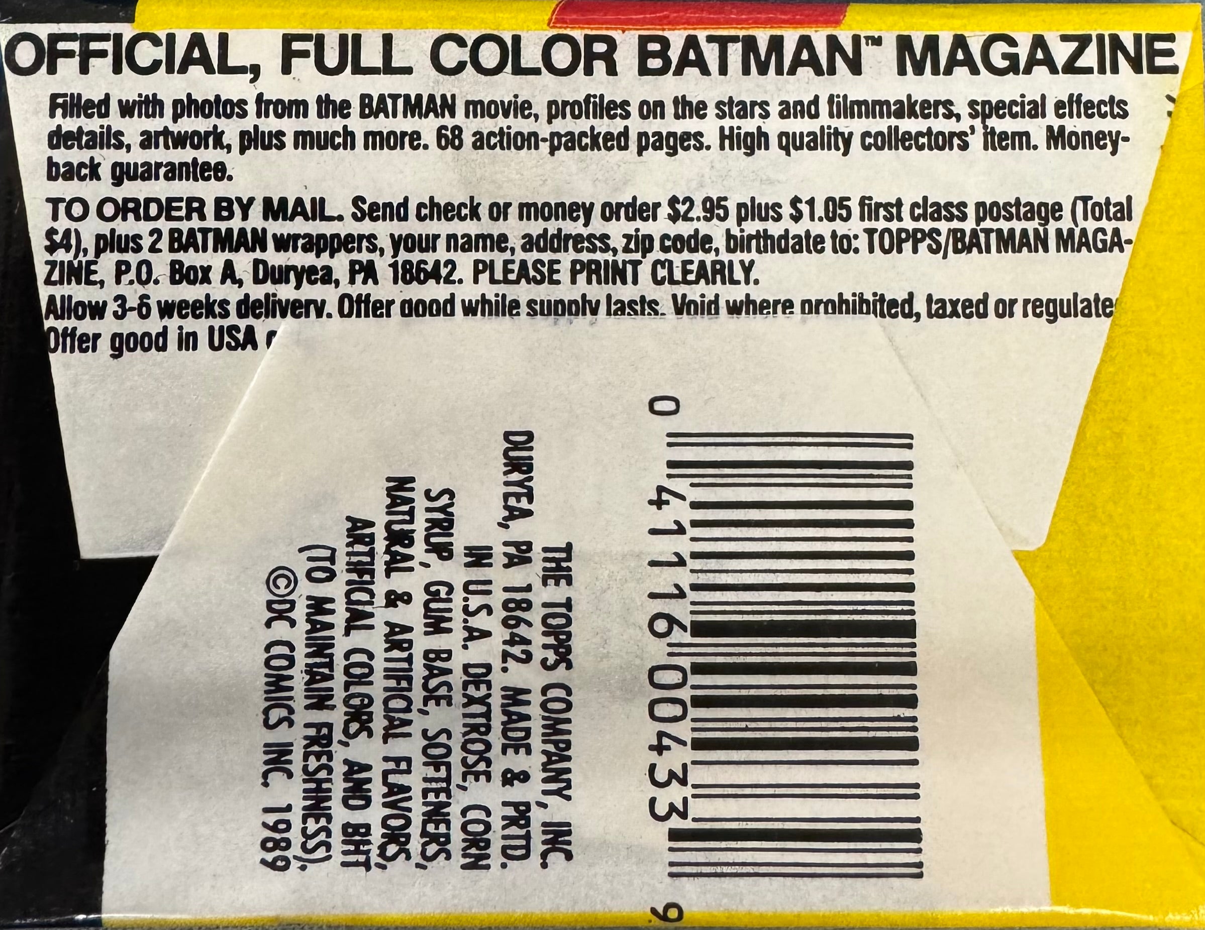 1989 Topps Batman Series 1 Wax Pack