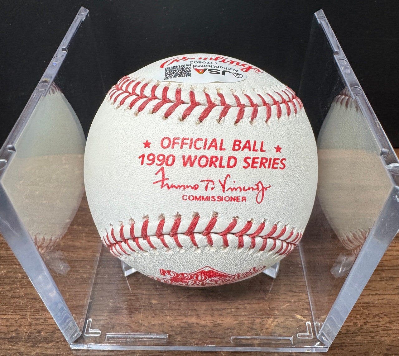 Barry Larkin Signed Autographed Rawlings 1990 World Series Baseball JSA