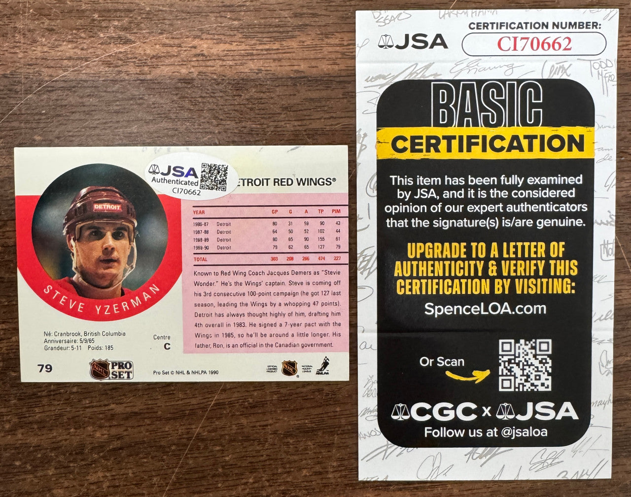 1990/91 Pro Set Hockey Steve Yzerman #79 Signed Autographed JSA