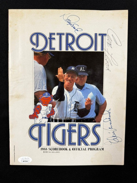 Curt Flood w/ Sisk + Hendricks Signed Autographed 1988 Tigers Program JSA