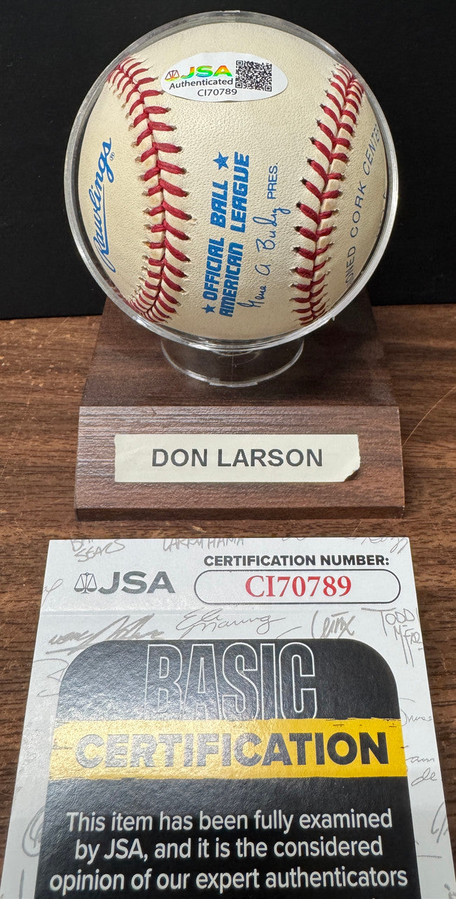 Don Larsen Signed Autographed Inscribed Rawlings OAL Baseball JSA