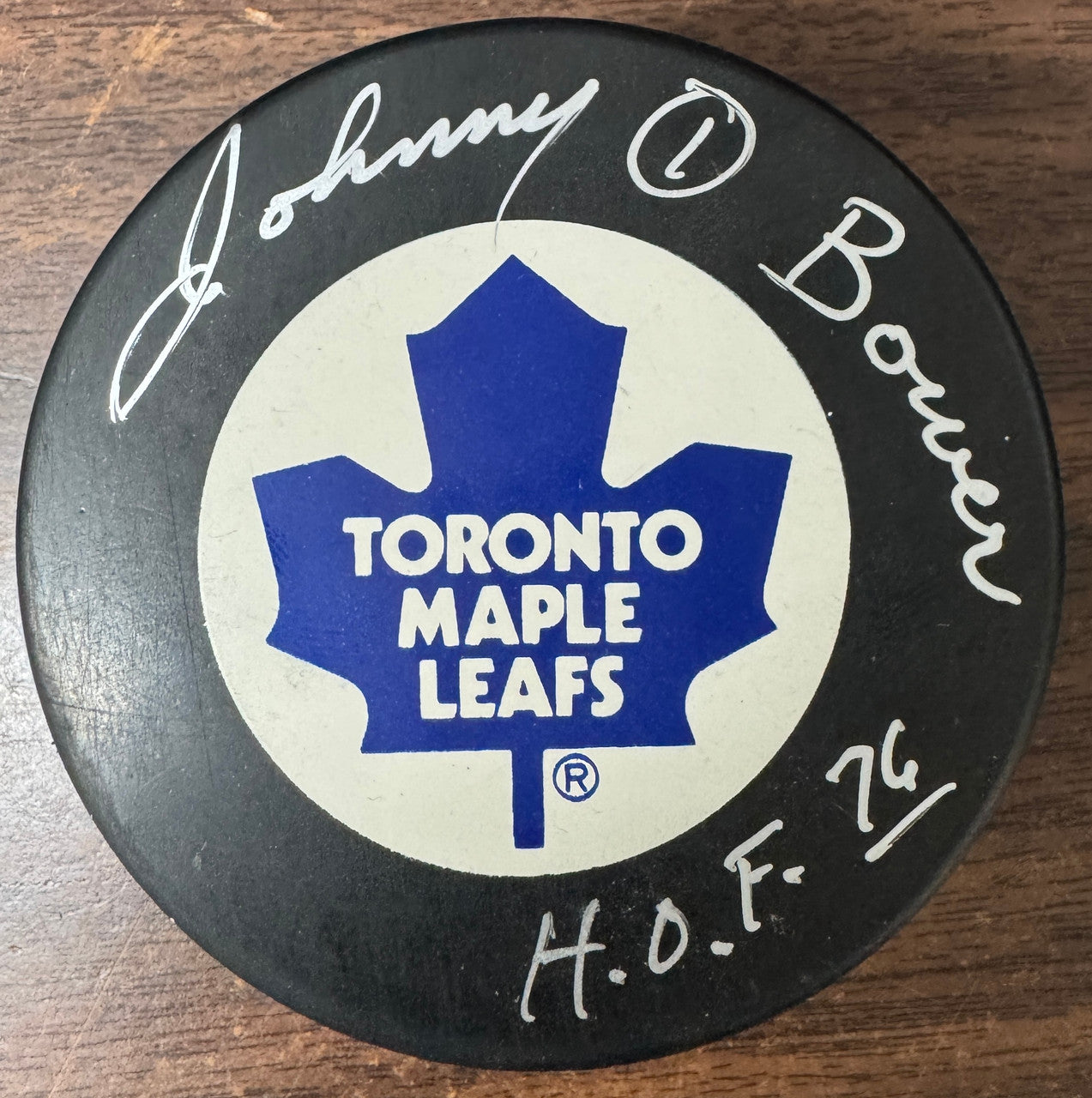 Johnny Bower Signed Autographed Inscribed Toronto Maple Leafs Puck JSA
