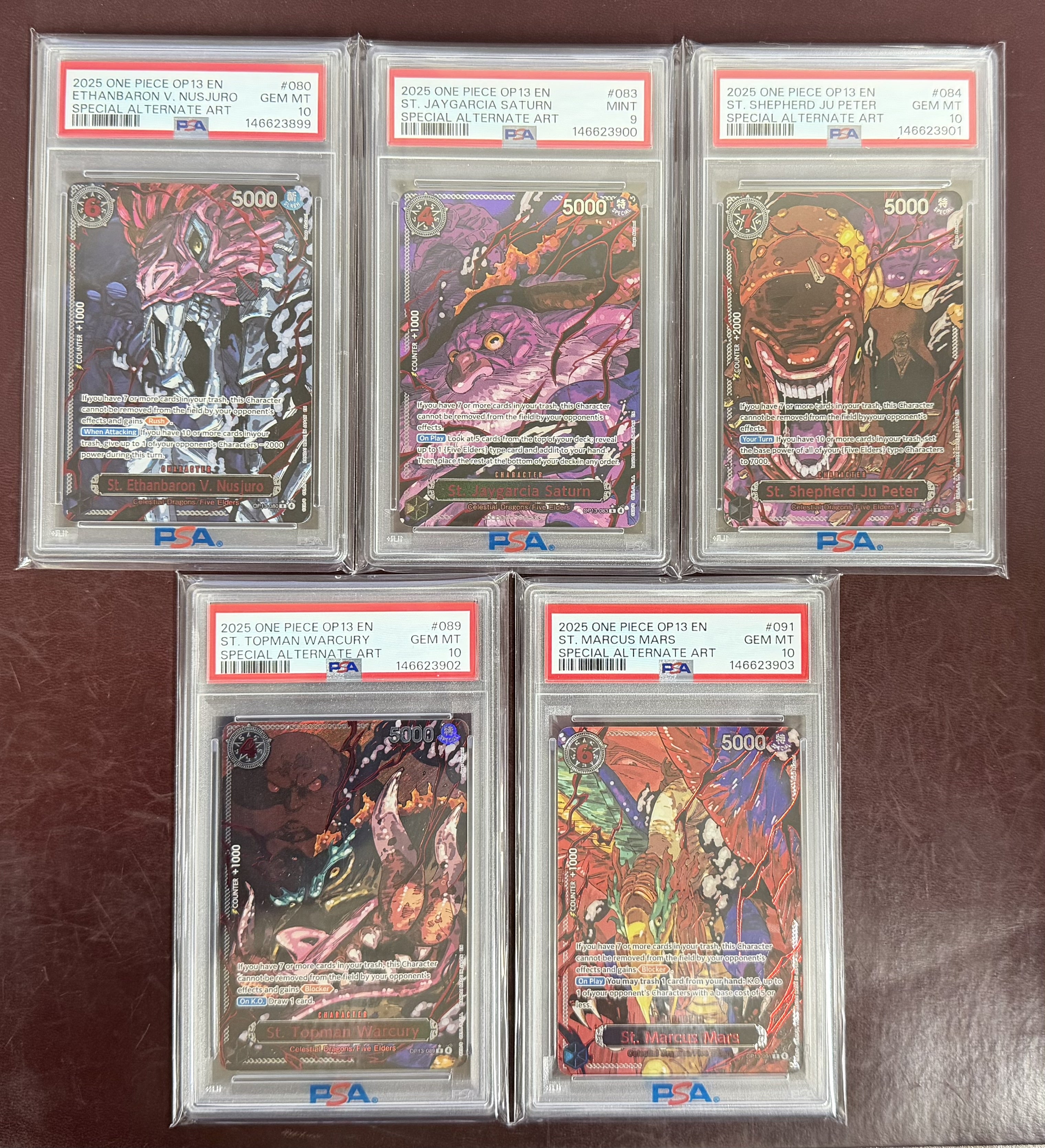 2025 One Piece Five Elders Demon God Special Art Rare Sequential PSA 10-9 Set