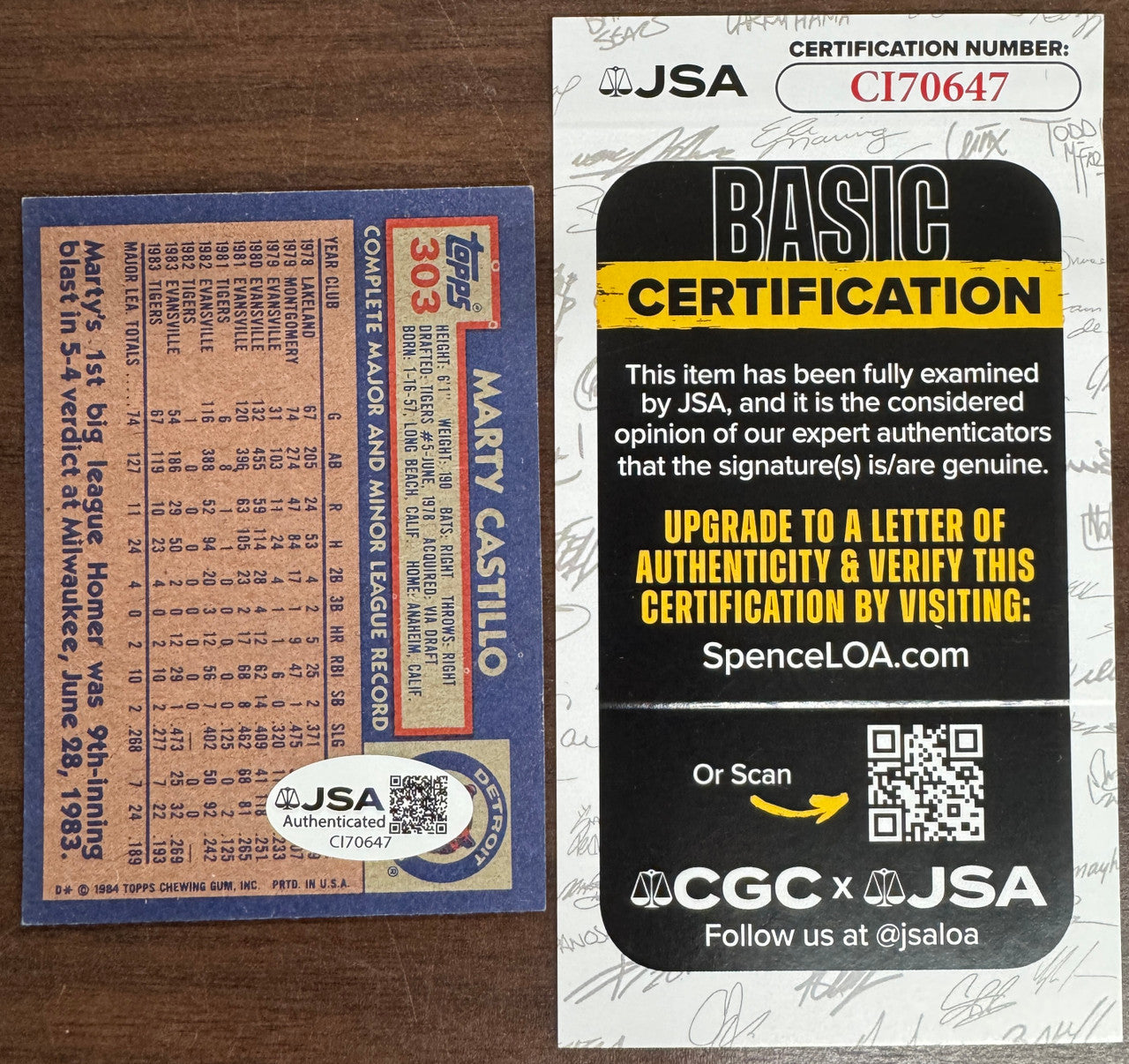 1984 Topps Marty Castillo #303 Signed Autographed JSA