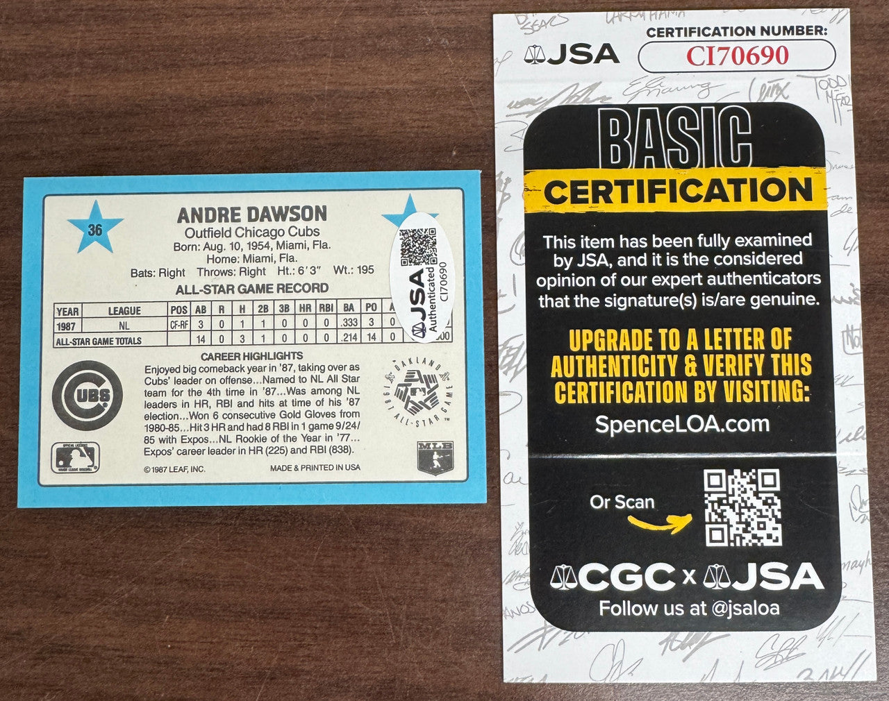 1988 Donruss Andre Dawson #36 Signed Autographed JSA