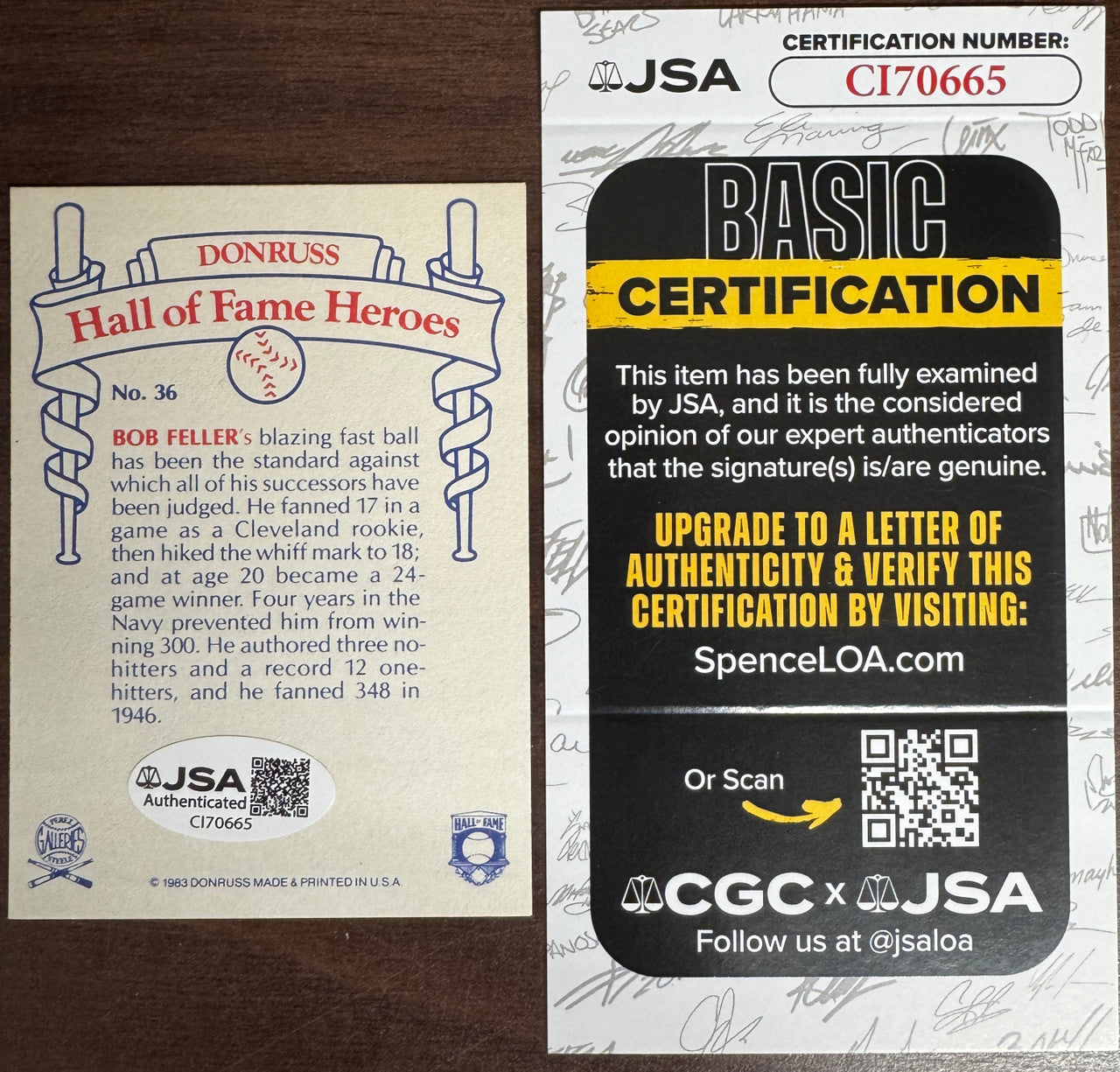 1983 Donruss Bob Feller HoF Heroes #36 Signed Autographed JSA