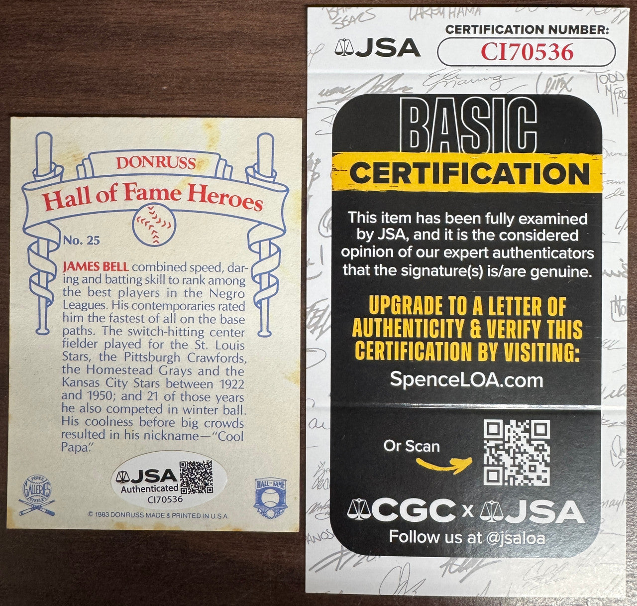 1983 Donruss James "Cool Papa" Bell HoF Heroes #25 Signed Autographed JSA