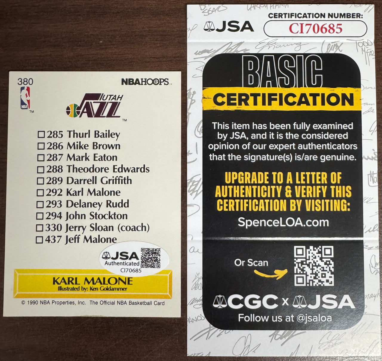 1990 Hoops Karl Malone #380 Signed Autographed JSA