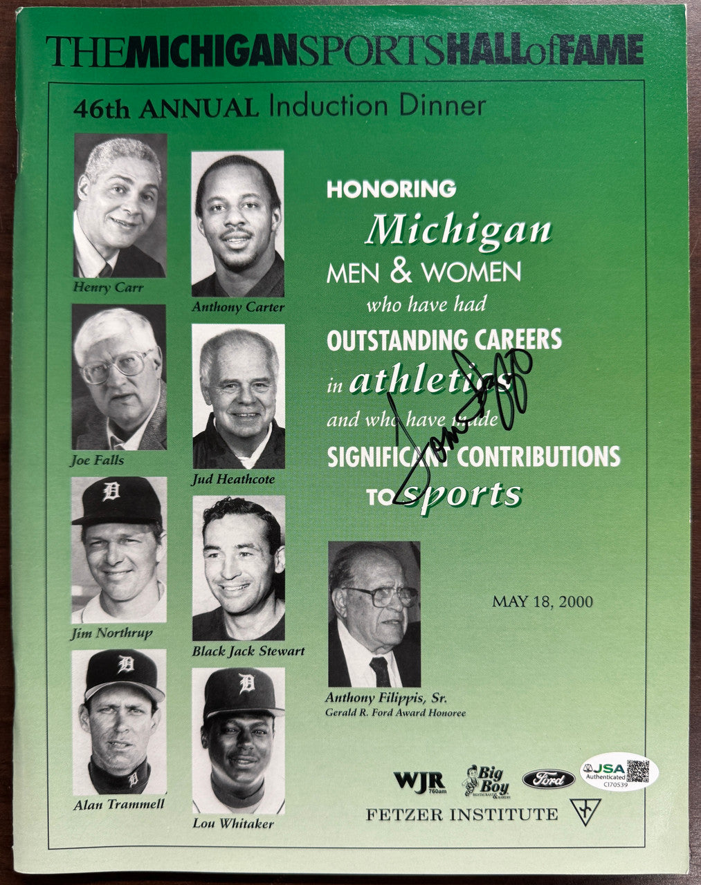 Tom Izzo Signed Autographed Michigan Sports HoF Program JSA
