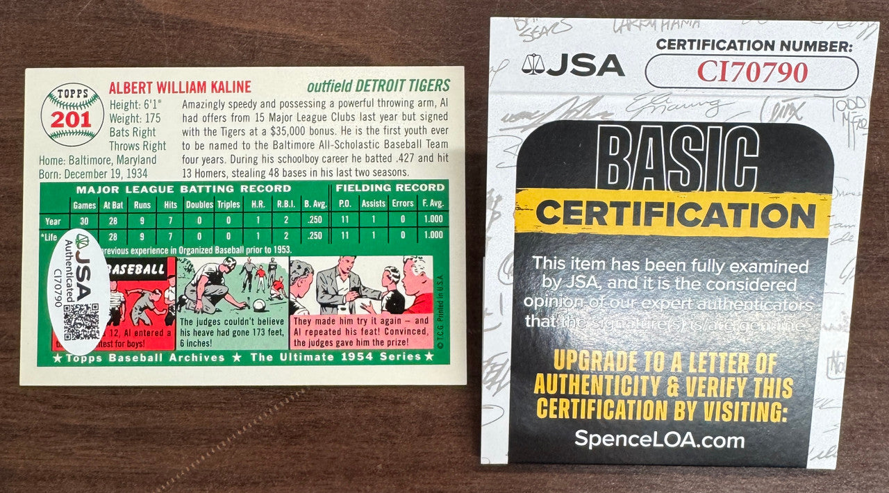 Al Kaline Signed Autographed 2001 Topps Archives '54 Reprint JSA
